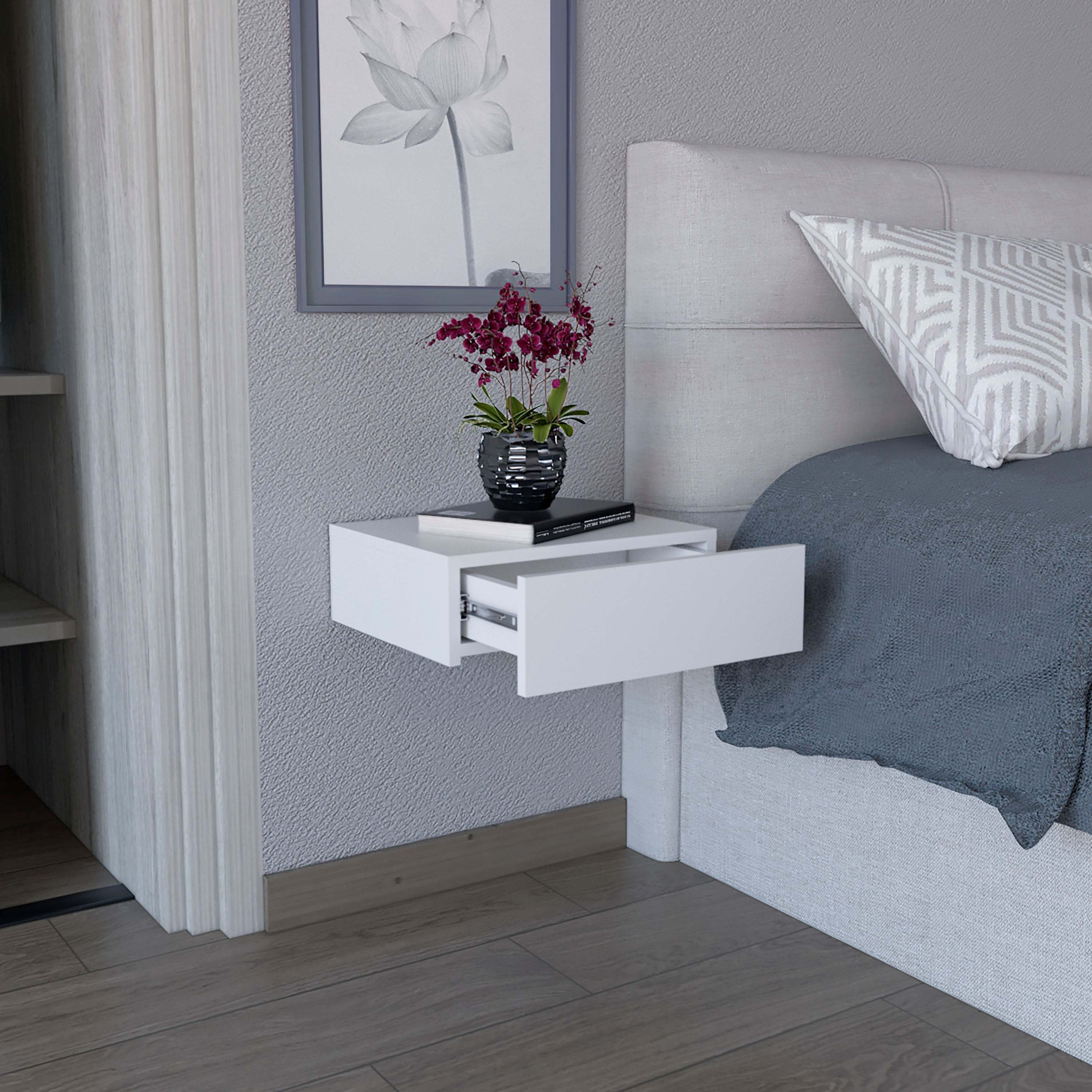 Milano Floating Nightstand w/ Drawer - White-American Furniture Outlet