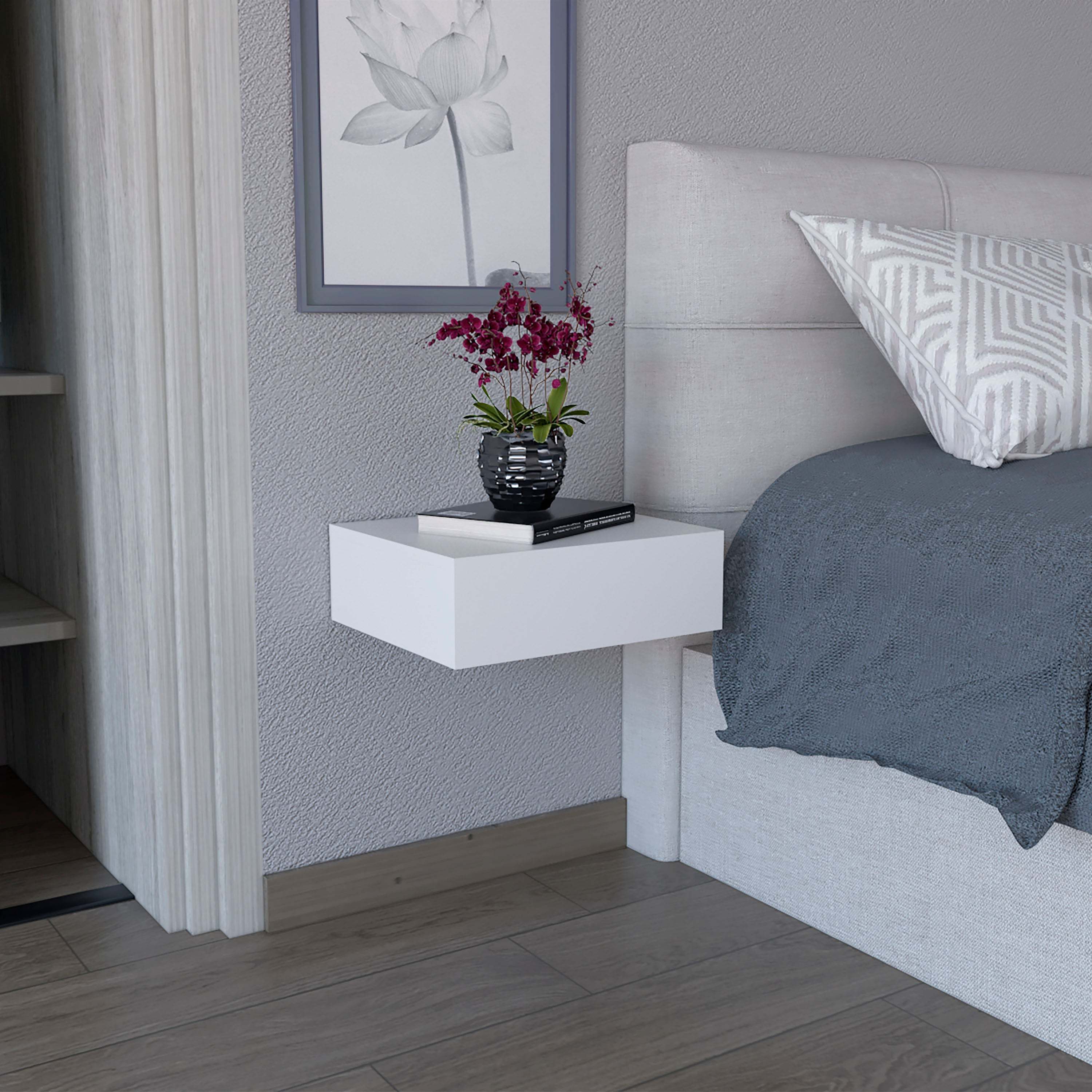 Milano Floating Nightstand w/ Drawer - White-American Furniture Outlet