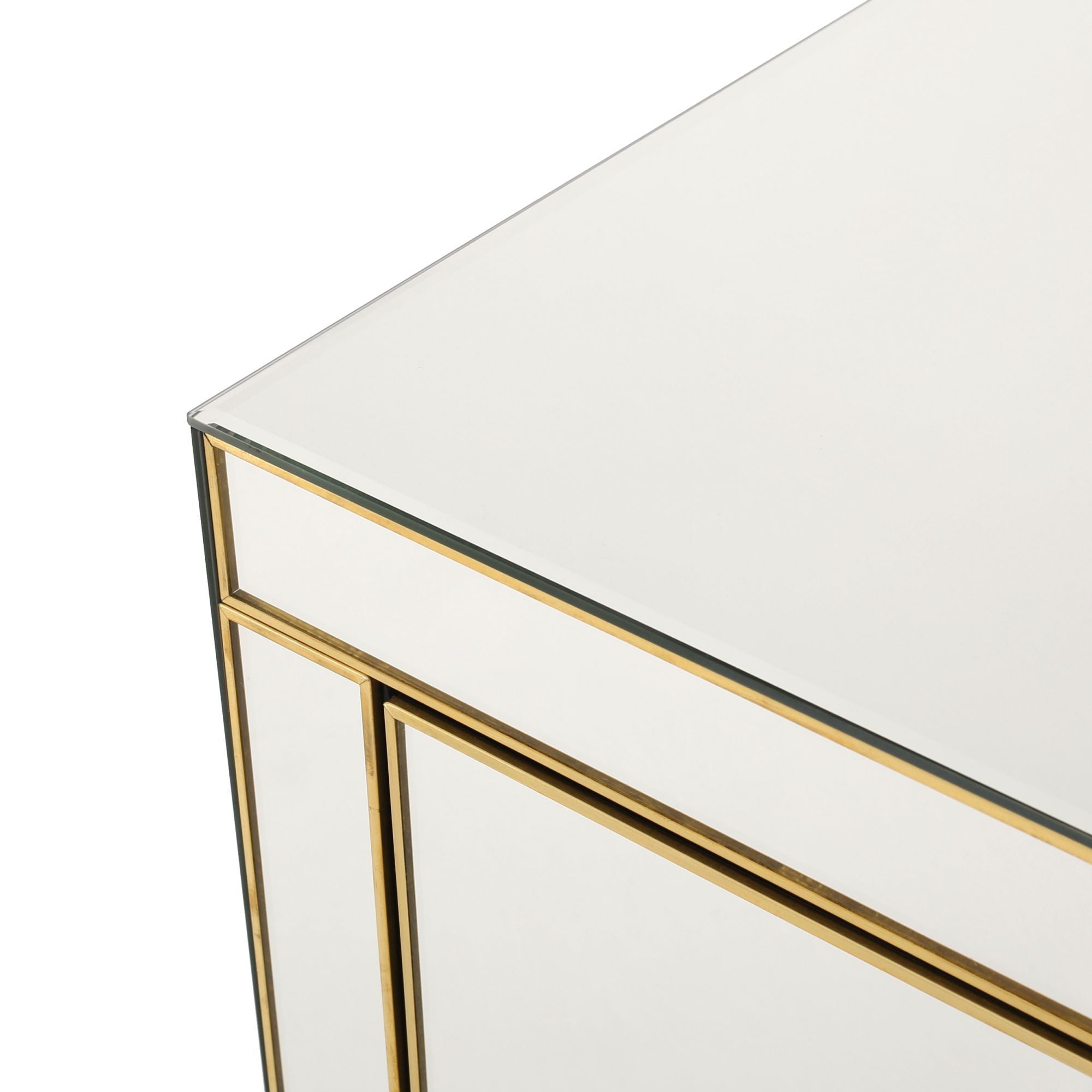 Mirrored Nightstand with 3 Drawers - Gold Accent Table-American Furniture Outlet