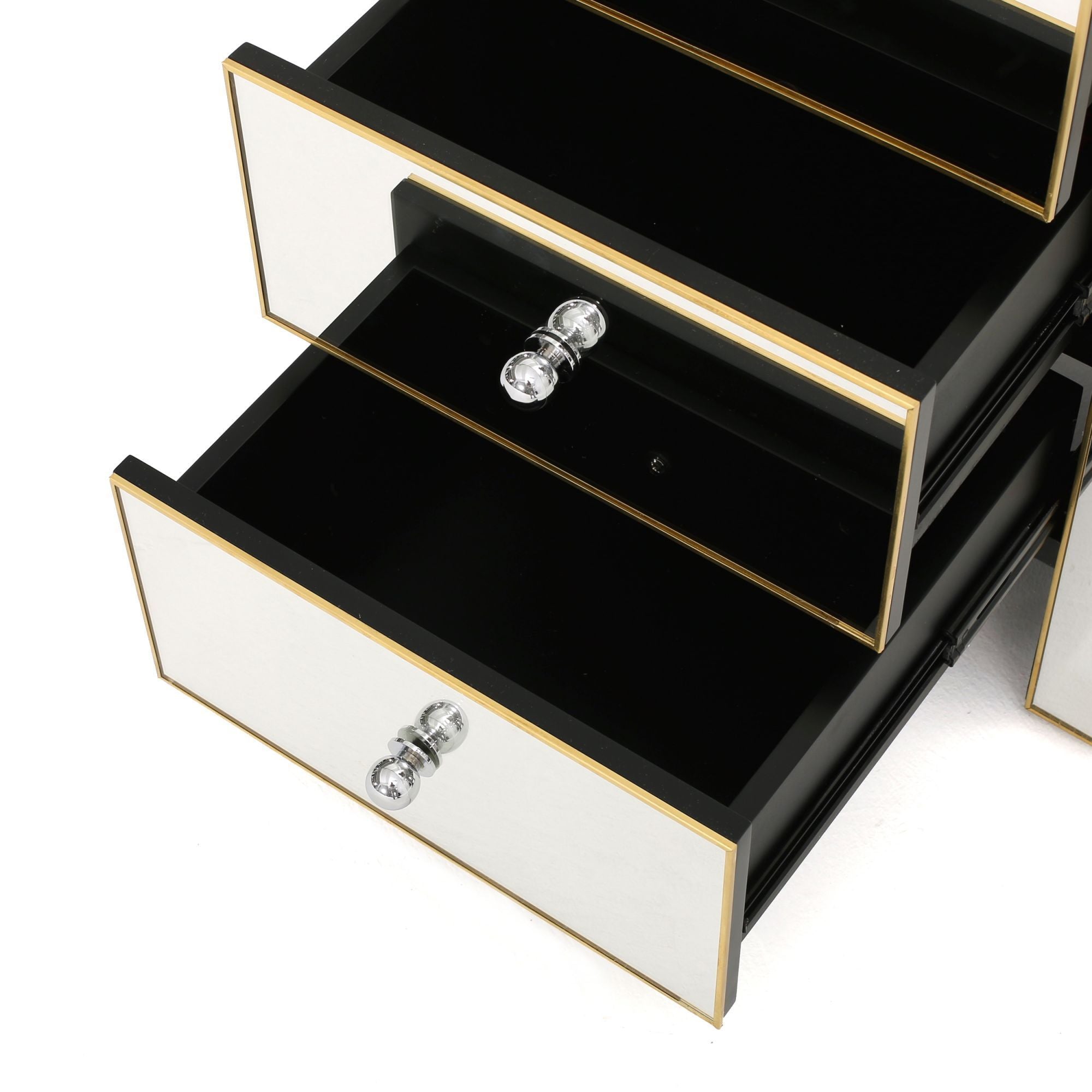 Mirrored Nightstand with 3 Drawers - Gold Accent Table-American Furniture Outlet