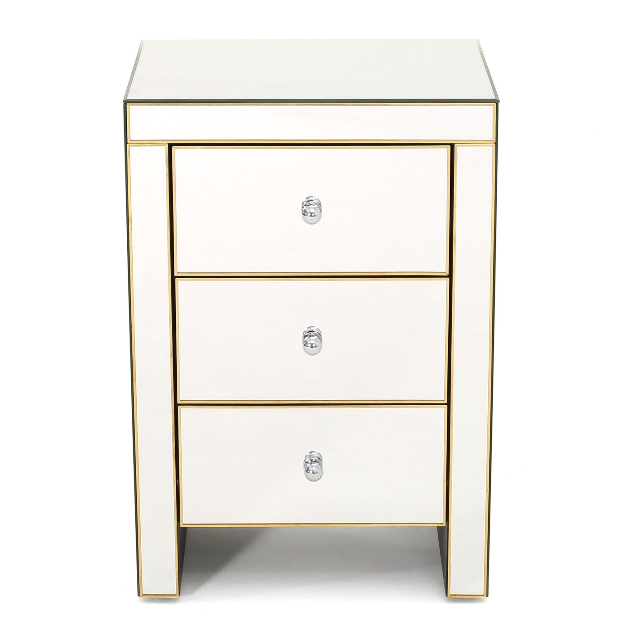 Mirrored Nightstand with 3 Drawers - Gold Accent Table-American Furniture Outlet