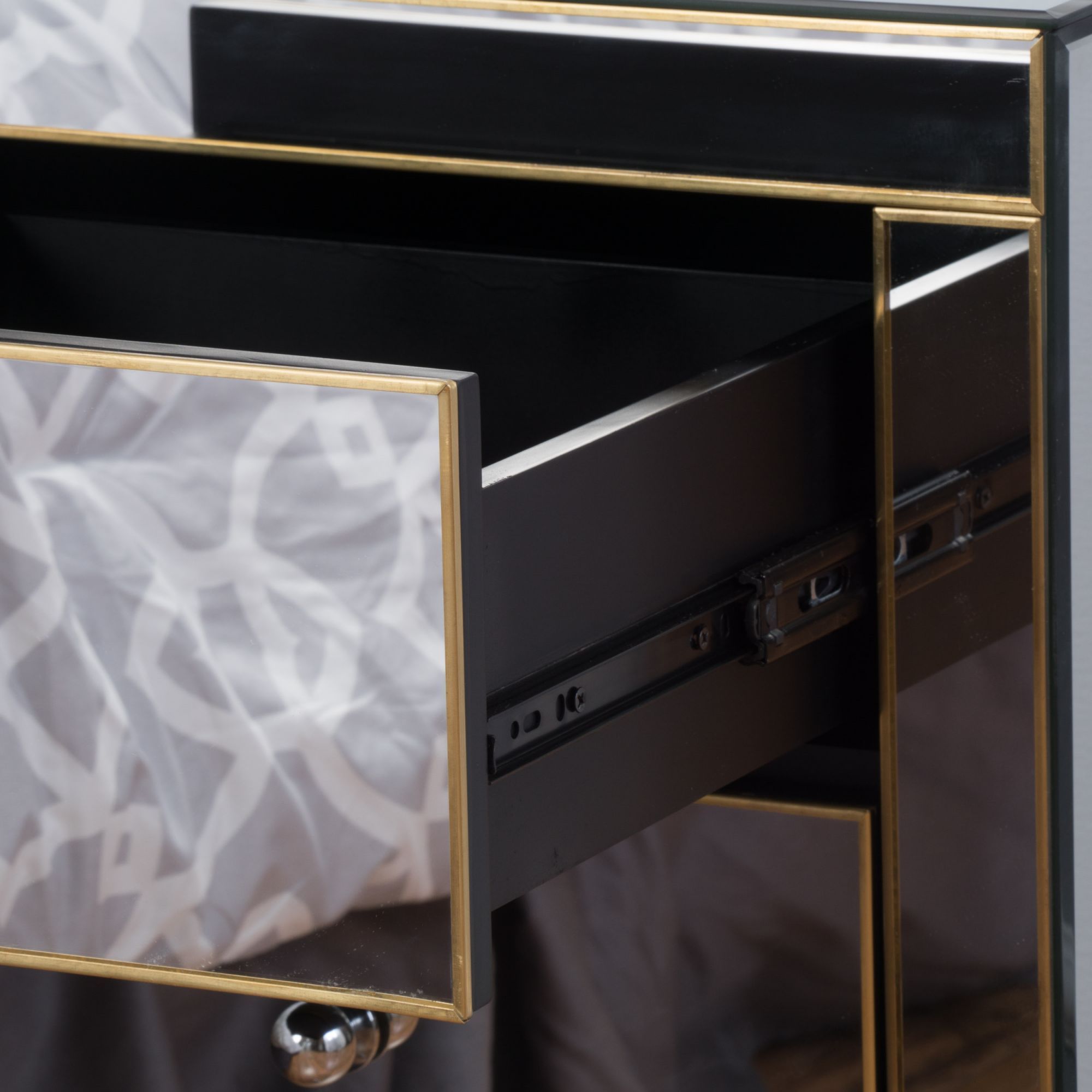 Mirrored Nightstand with 3 Drawers - Gold Accent Table-American Furniture Outlet