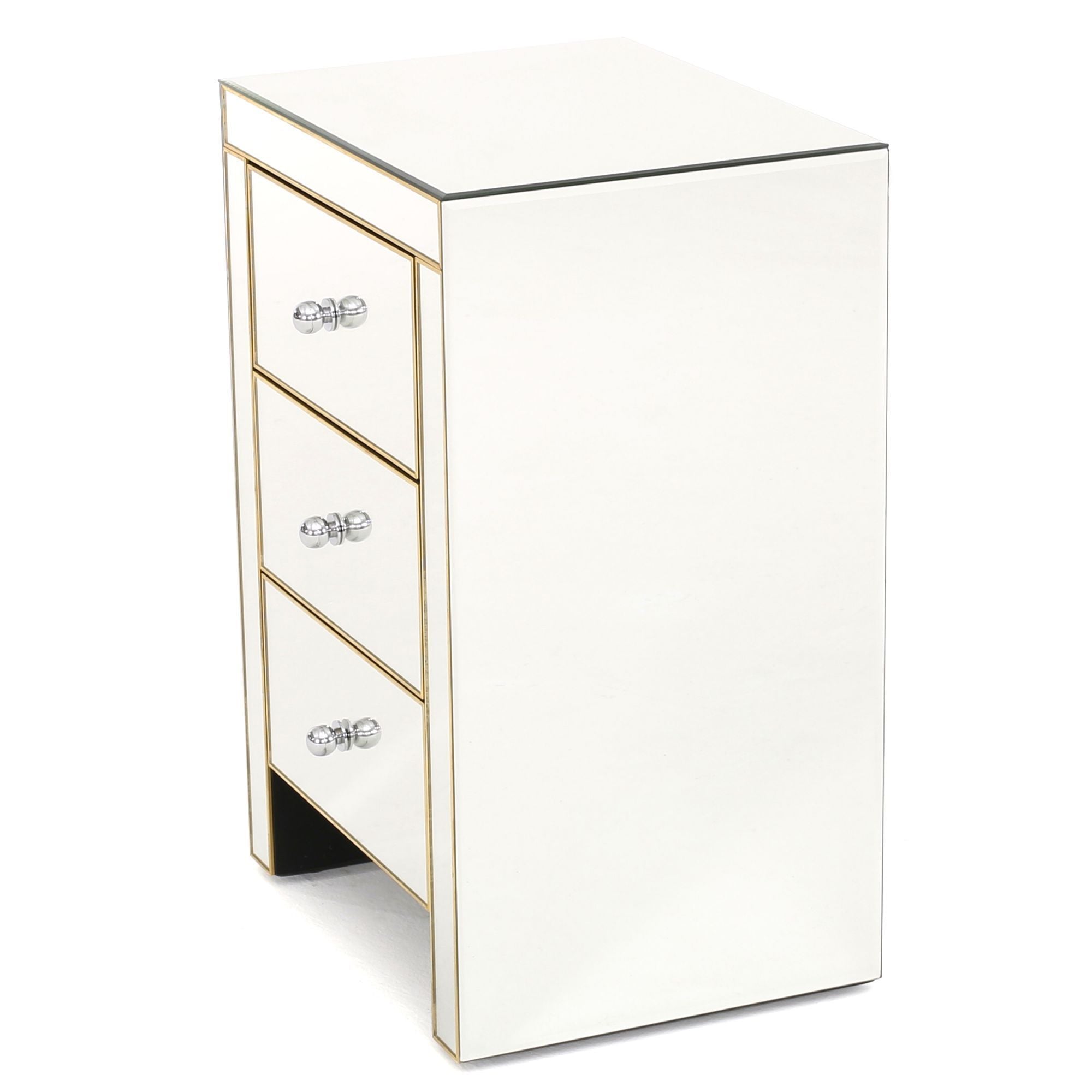 Mirrored Nightstand with 3 Drawers - Gold Accent Table-American Furniture Outlet
