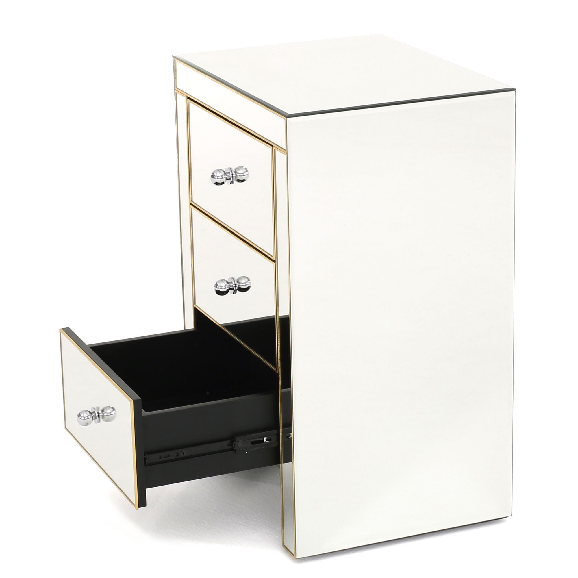 Mirrored Nightstand with 3 Drawers - Gold Accent Table-American Furniture Outlet