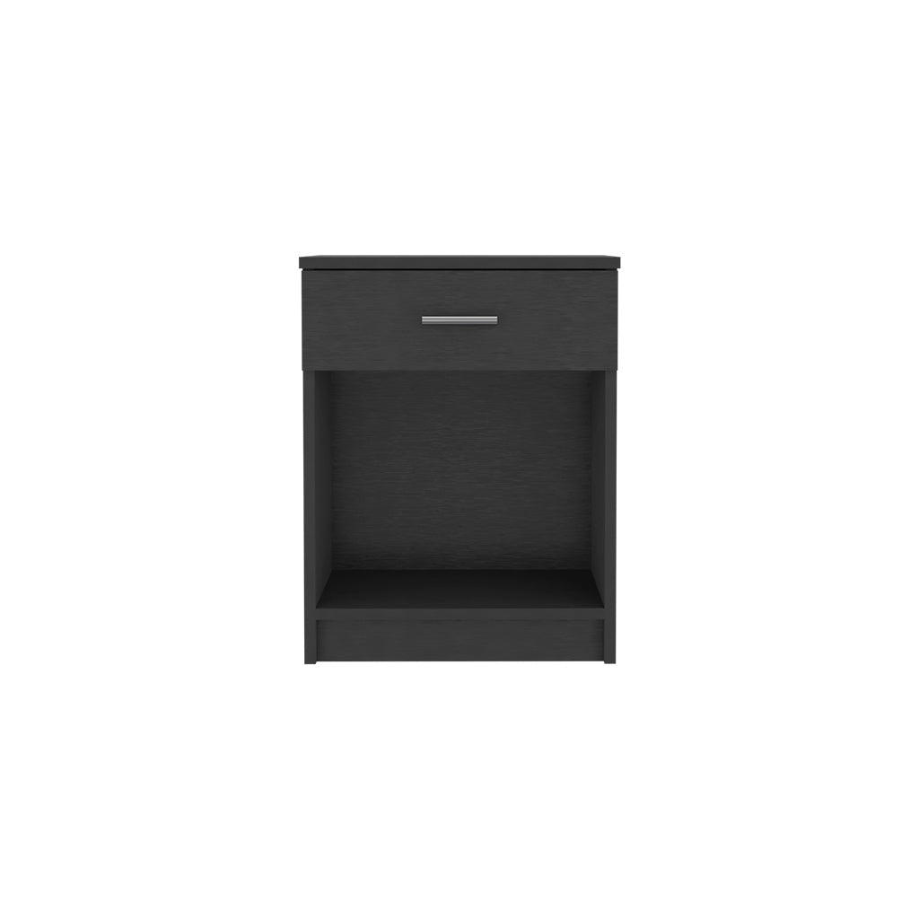 Modern Black Nightstand w/ Drawer & Shelf-American Furniture Outlet