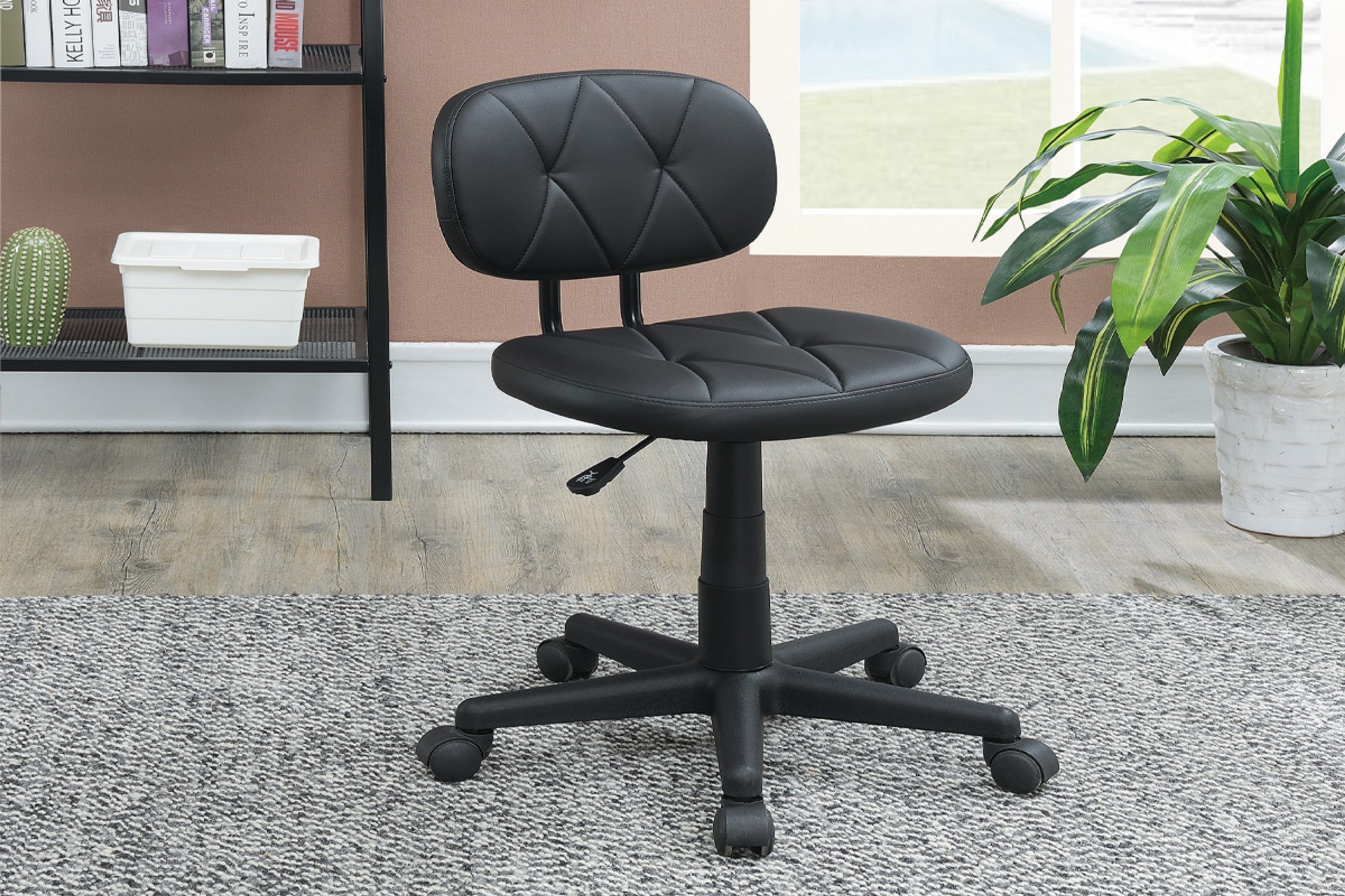 Modern Black Tufted Office Chair with Wheels-American Furniture Outlet