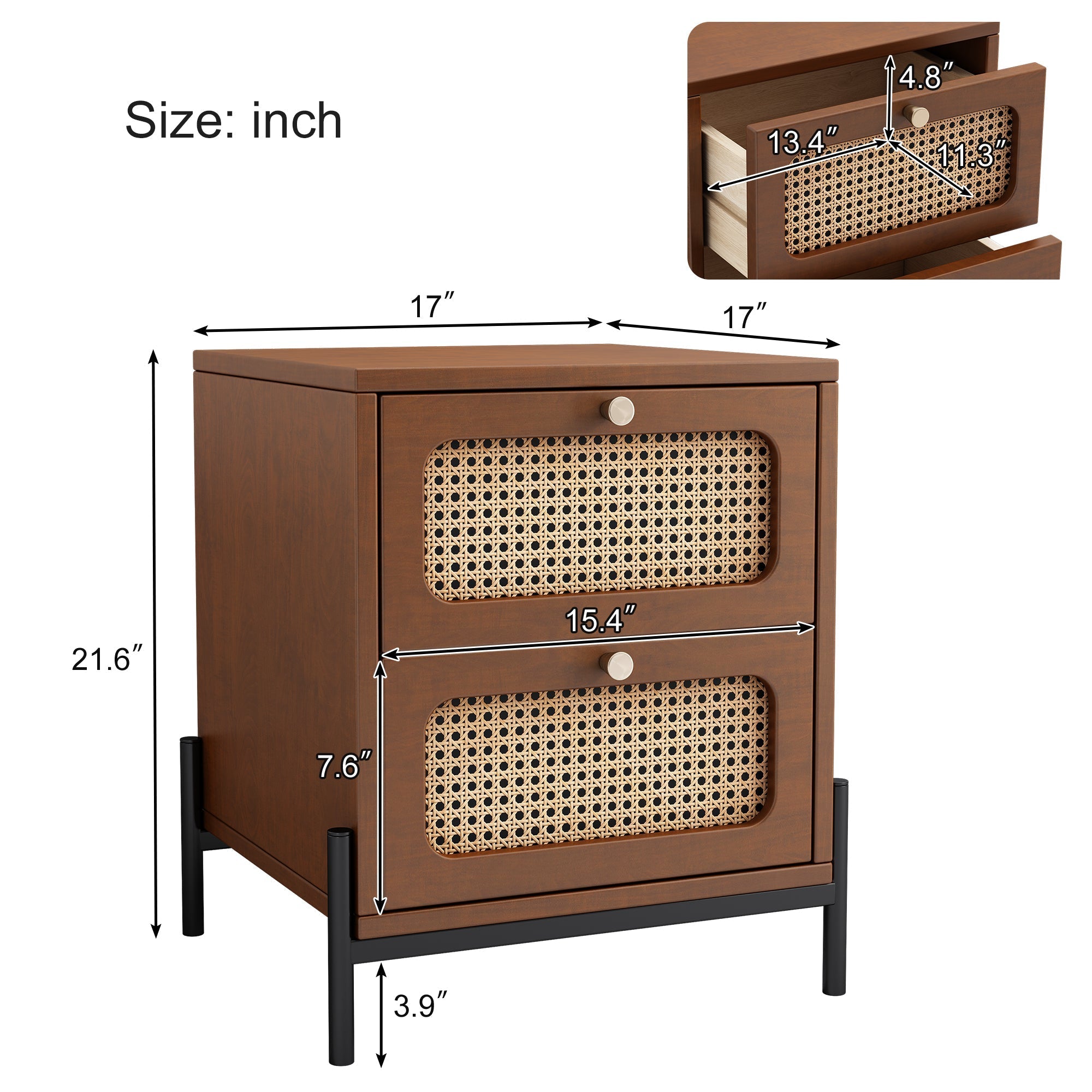 Modern Cannage Rattan Nightstand - 2 Drawers-American Furniture Outlet