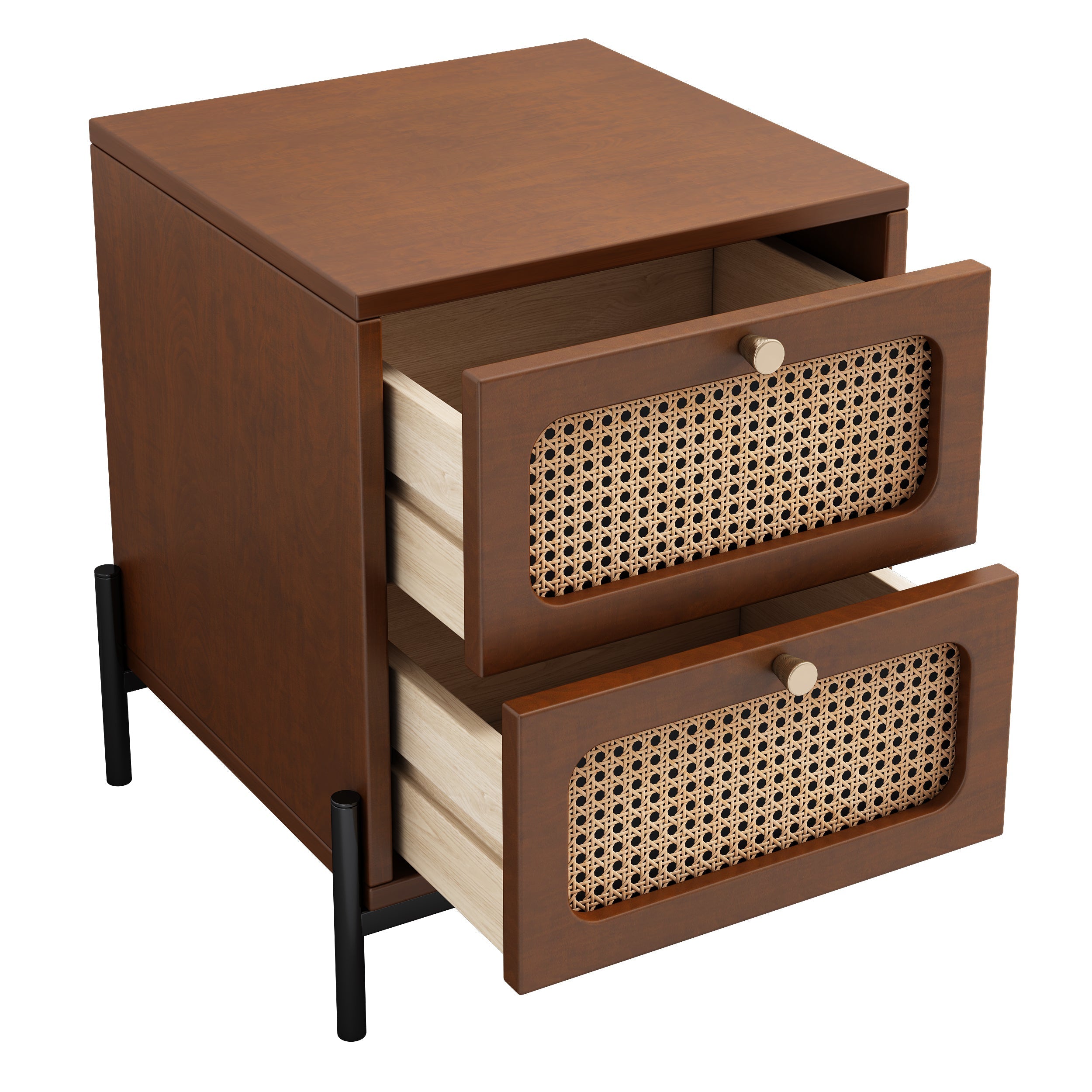 Modern Cannage Rattan Nightstand - 2 Drawers-American Furniture Outlet