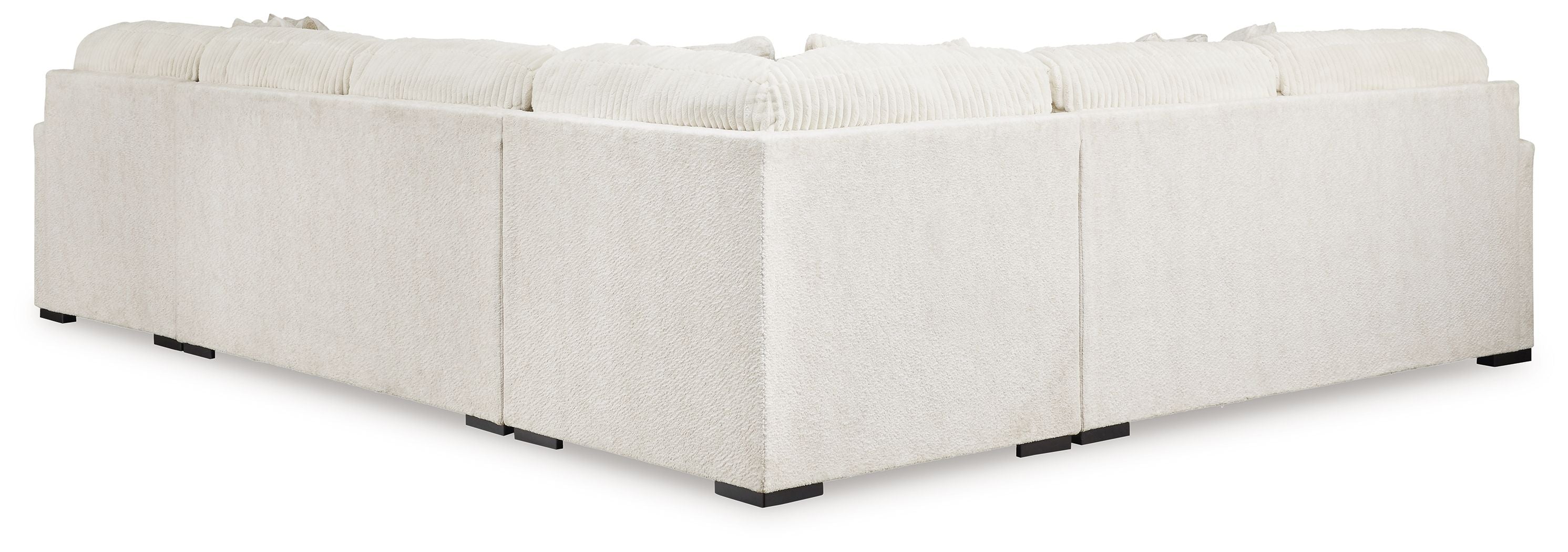 Ivory sectional sofa chaise with upholstered arms and legs, featuring a clean boxy silhouette