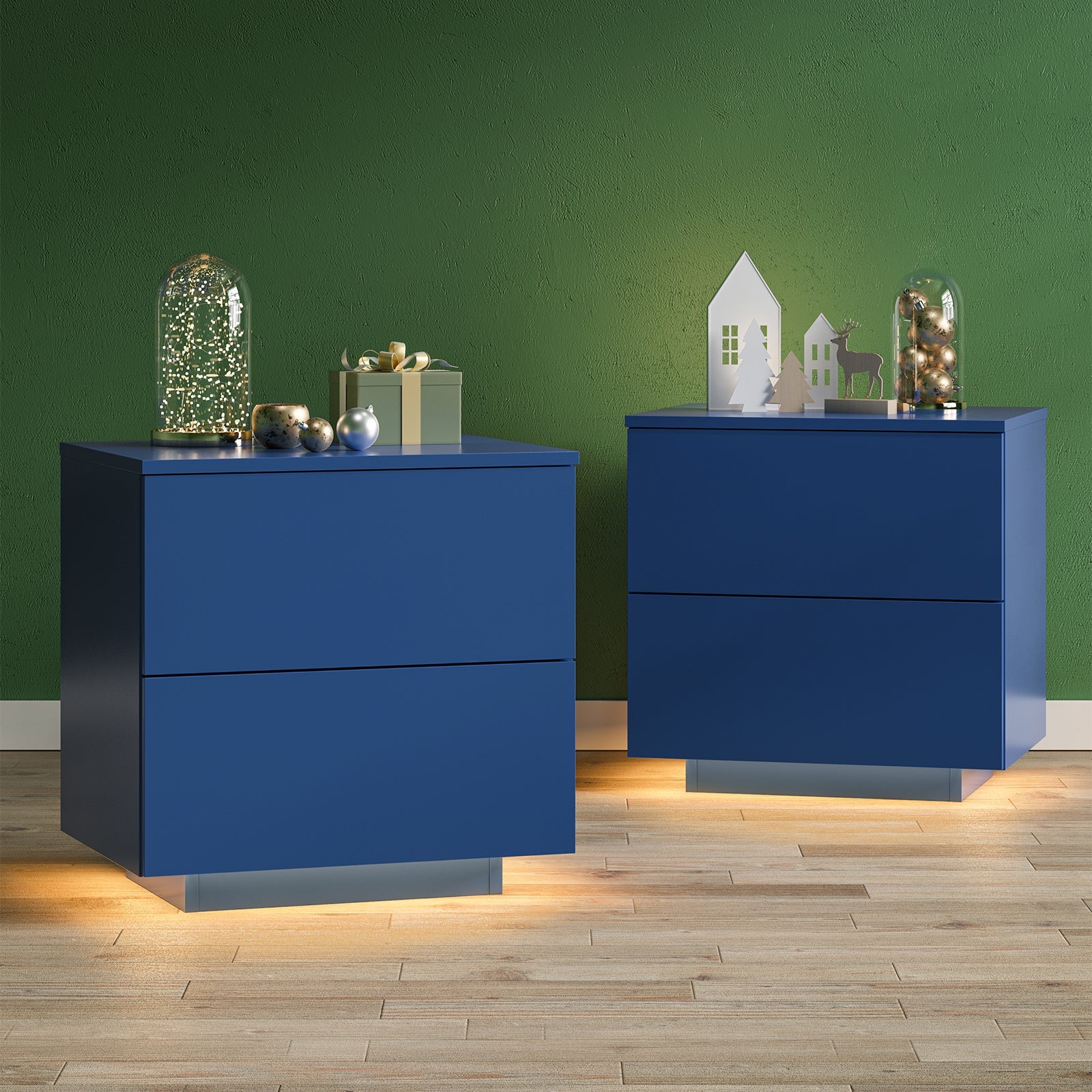 Modern LED Nightstand w/ 2 Drawers - Blue-American Furniture Outlet