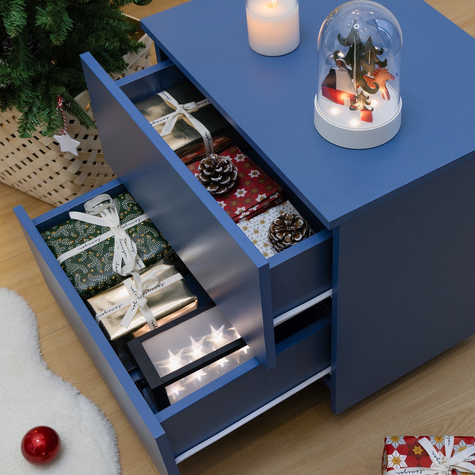 Modern LED Nightstand w/ 2 Drawers - Blue-American Furniture Outlet