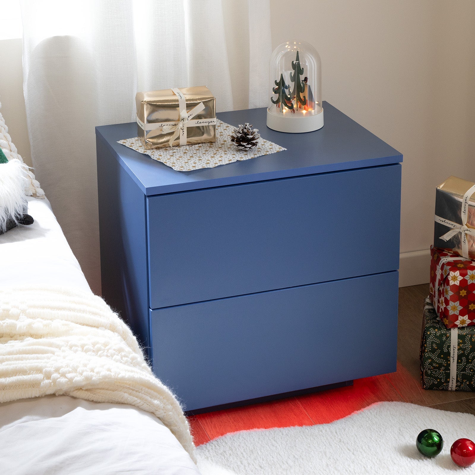 Modern LED Nightstand w/ 2 Drawers - Blue-American Furniture Outlet