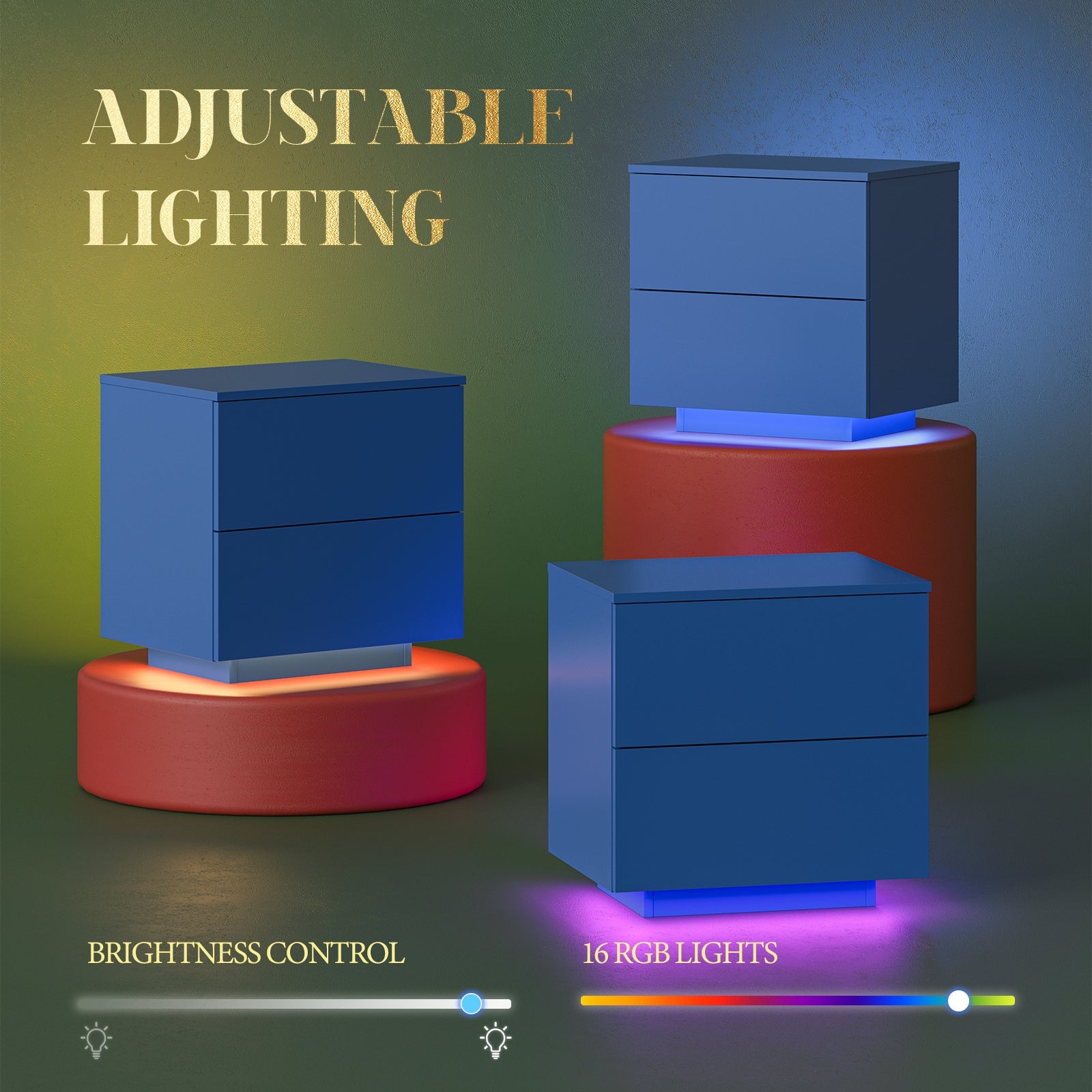 Modern LED Nightstand w/ 2 Drawers - Blue-American Furniture Outlet