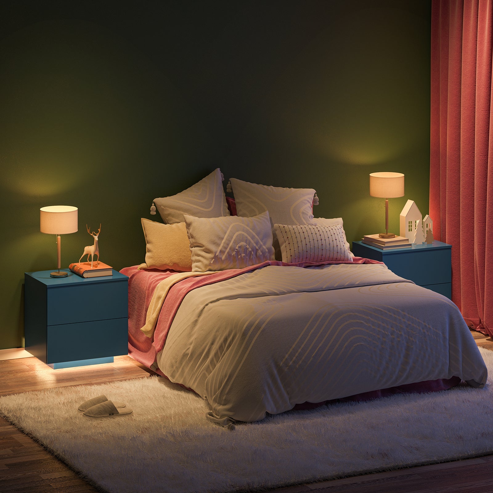 Modern LED Nightstand w/ 2 Drawers - Blue-American Furniture Outlet