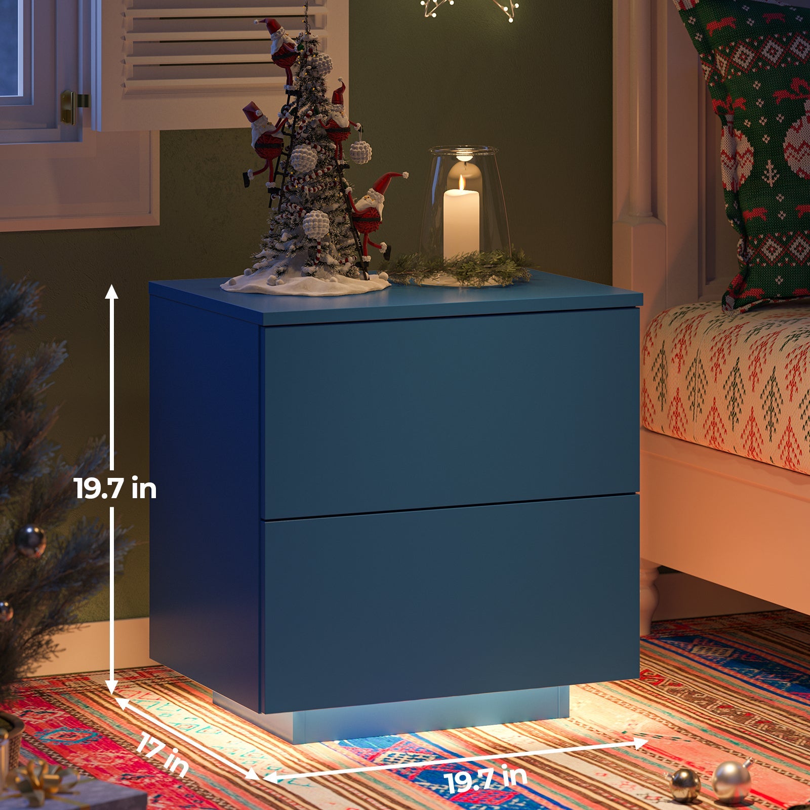 Modern LED Nightstand w/ 2 Drawers - Blue-American Furniture Outlet