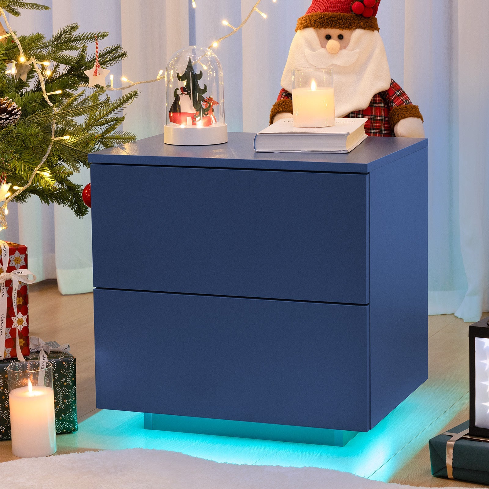 Modern LED Nightstand w/ 2 Drawers - Blue-American Furniture Outlet