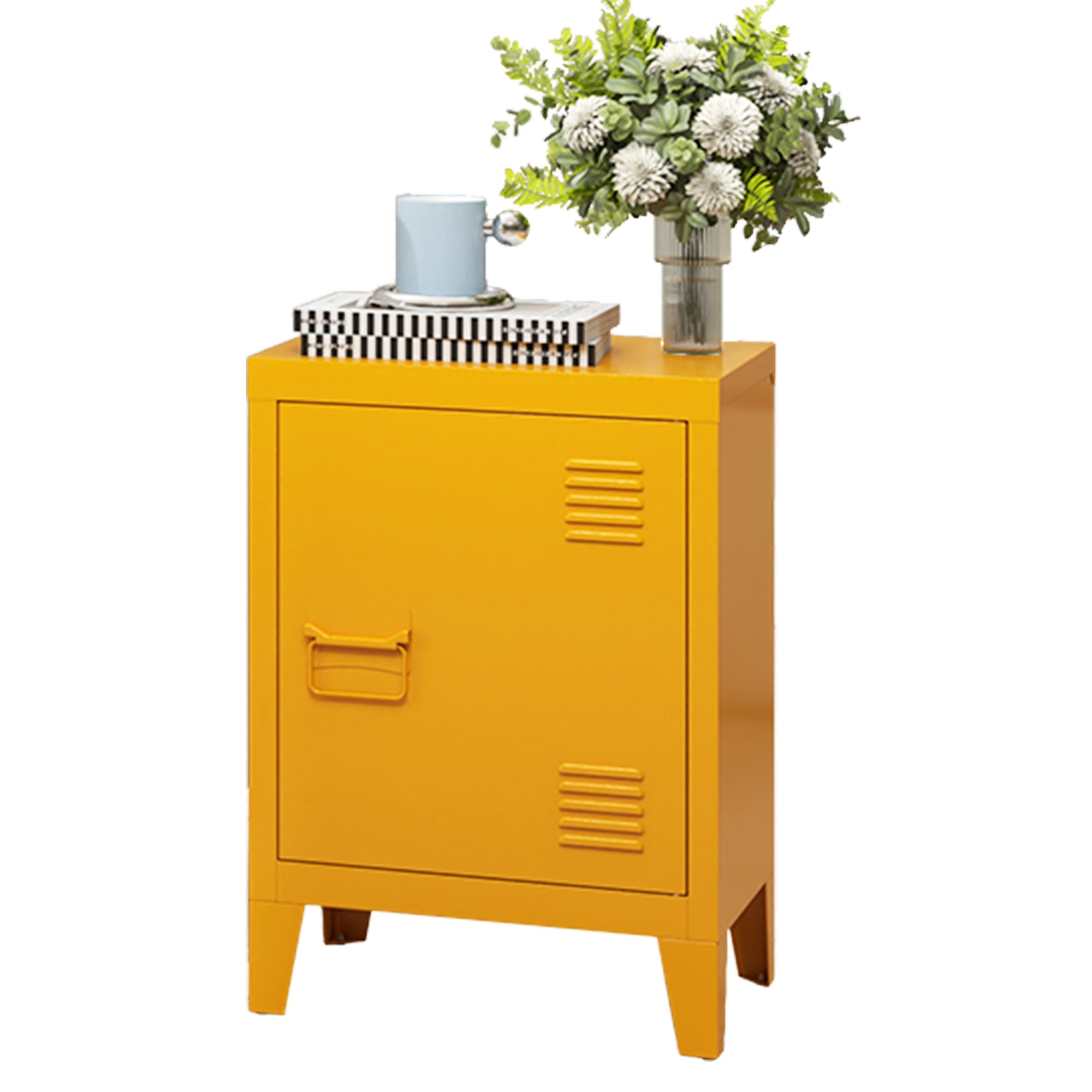 Modern Nightstand - Metal Bedside Table w/ Shelf-American Furniture Outlet