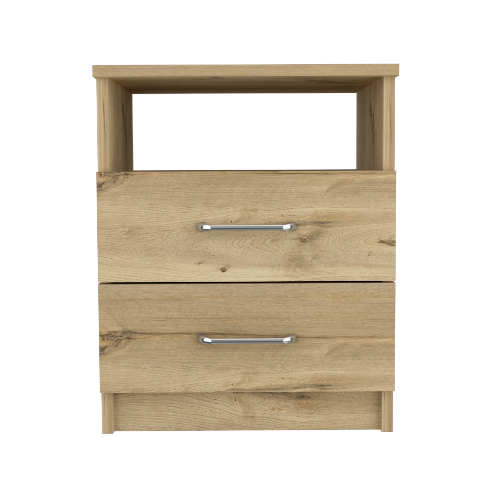 Modern Nightstand w/ 2 Drawers & Shelf - Light Oak-American Furniture Outlet