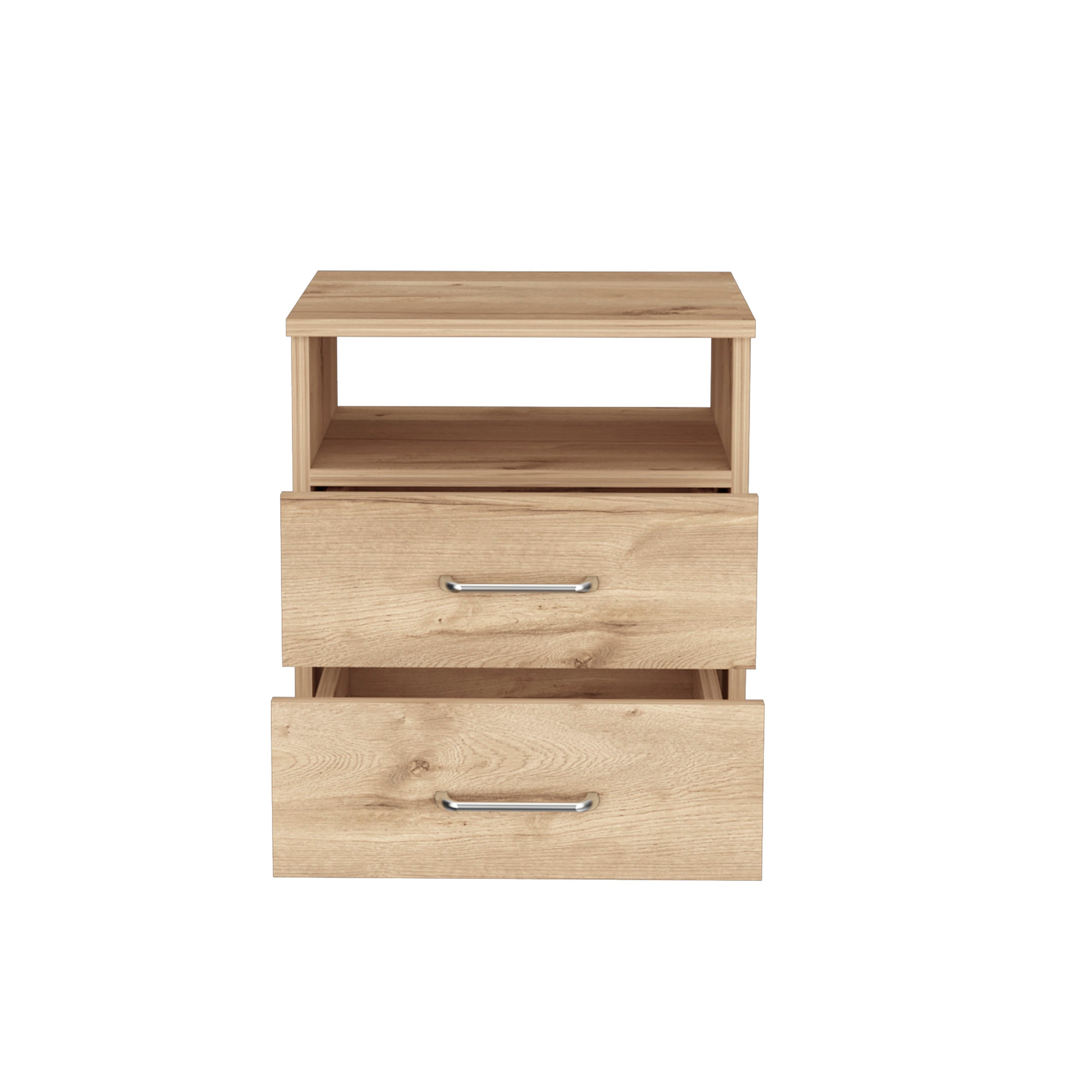 Modern Nightstand w/ 2 Drawers & Shelf - Light Oak-American Furniture Outlet