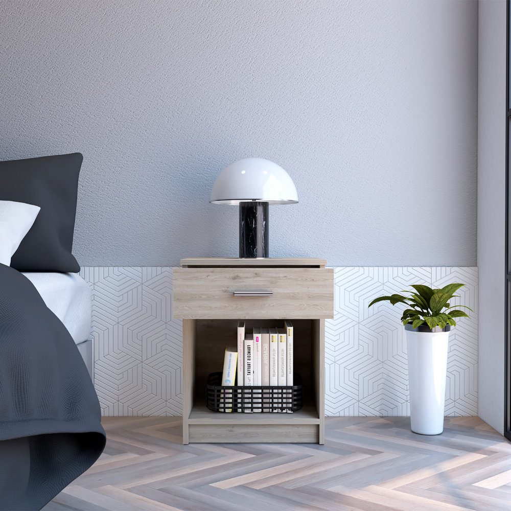 Modern Nightstand w/ Drawer & Shelf - Light Gray-American Furniture Outlet