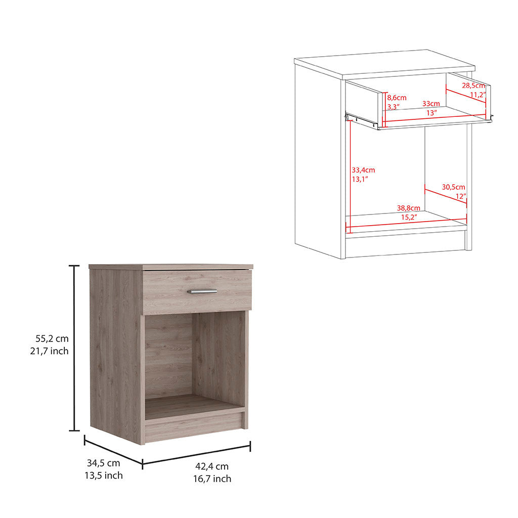 Modern Nightstand w/ Drawer & Shelf - Light Gray-American Furniture Outlet
