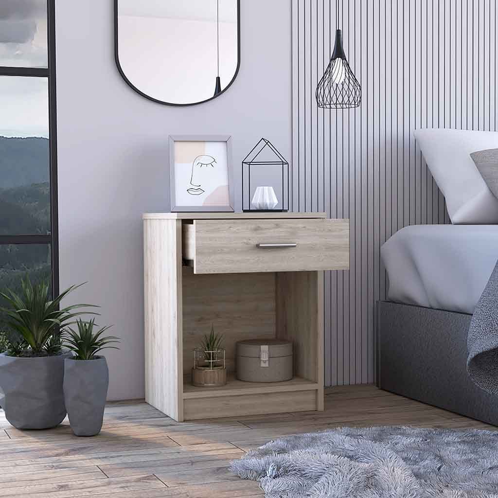 Modern Nightstand w/ Drawer & Shelf - Light Gray-American Furniture Outlet