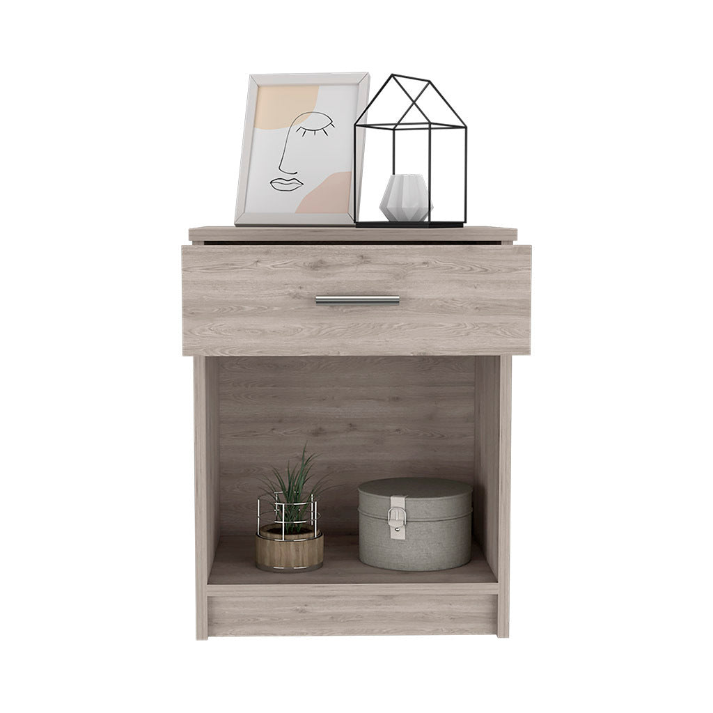 Modern Nightstand w/ Drawer & Shelf - Light Gray-American Furniture Outlet