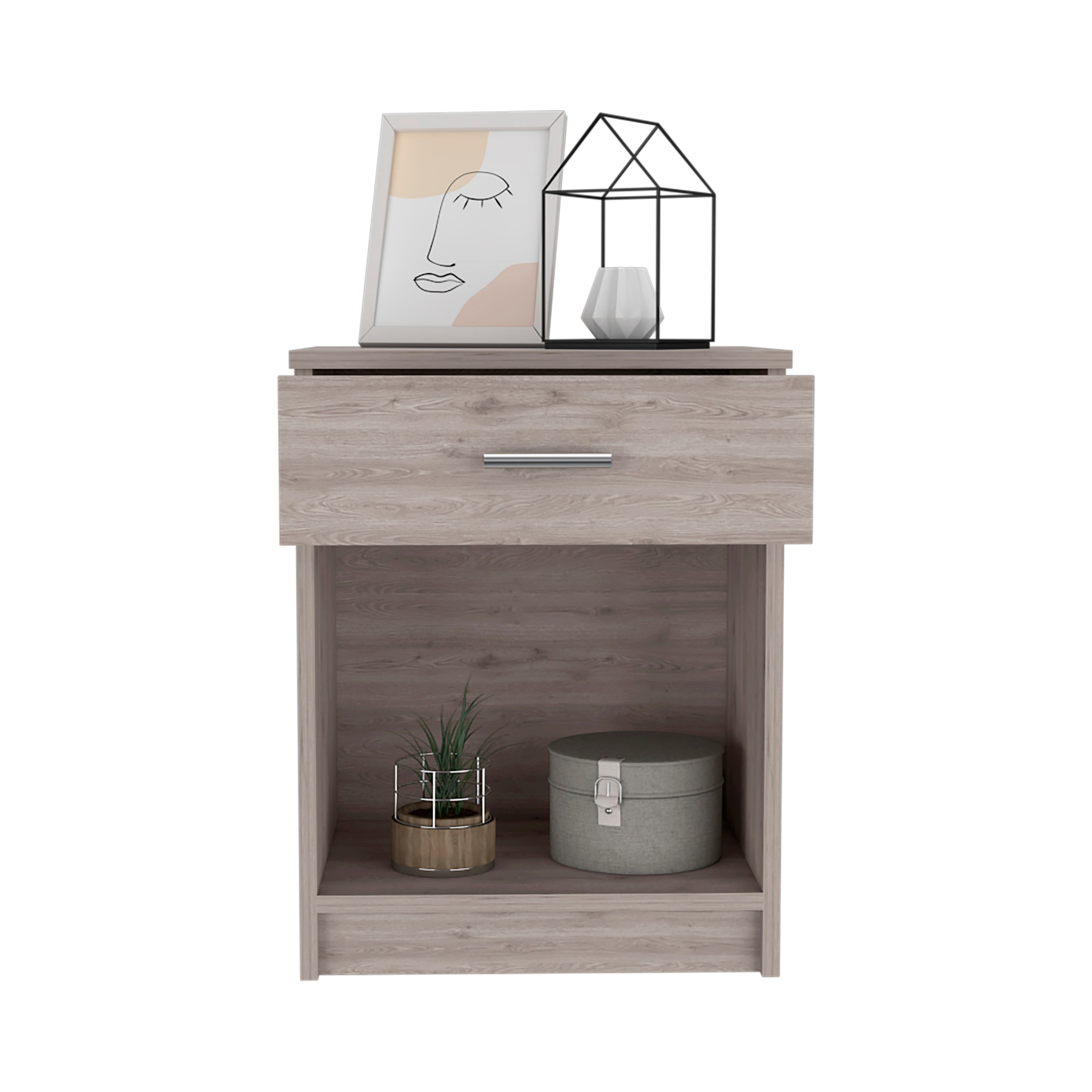Modern Nightstand w/ Drawer & Shelf - Light Gray-American Furniture Outlet