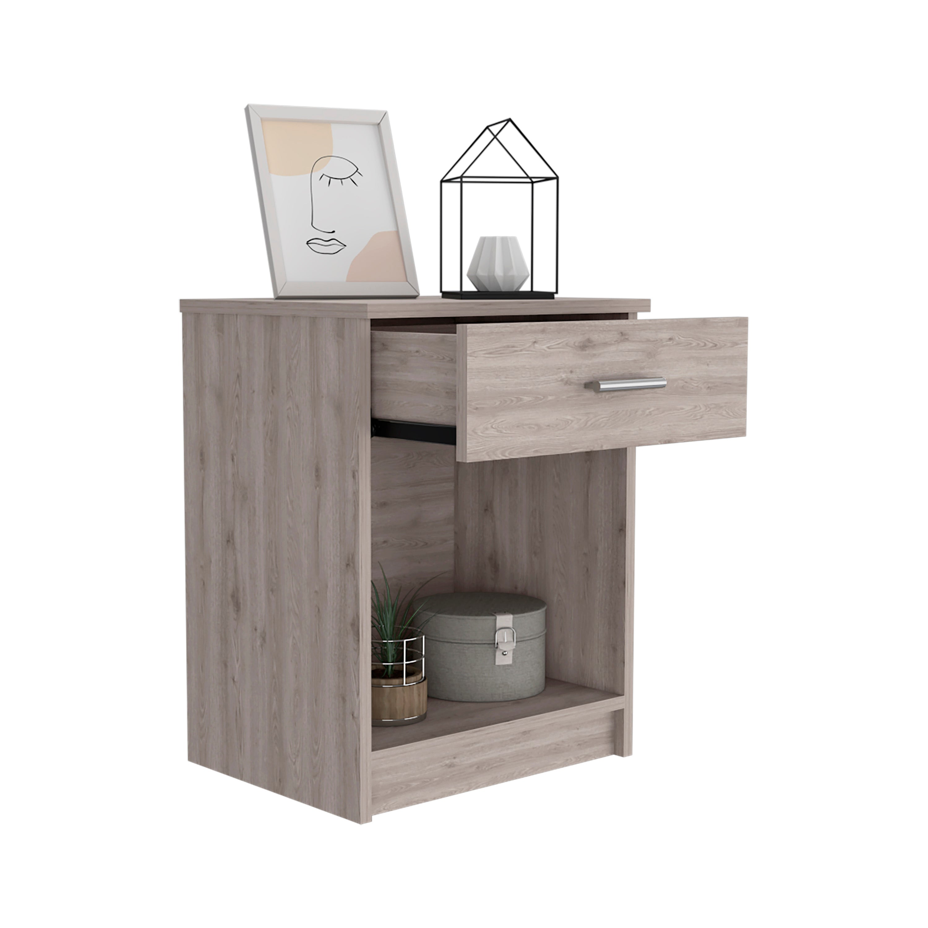 Modern Nightstand w/ Drawer & Shelf - Light Gray-American Furniture Outlet