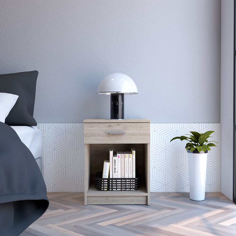Modern Nightstand w/ Drawer & Shelf - Light Gray-American Furniture Outlet