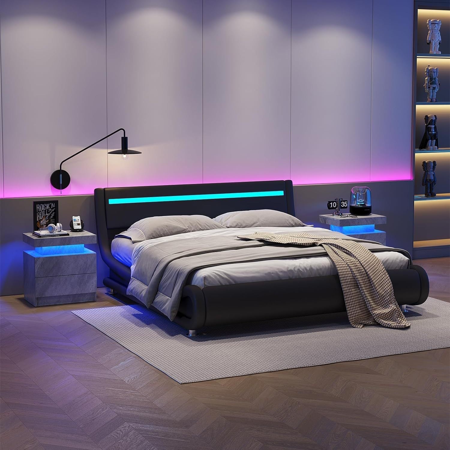Modern Nightstand w/ LED Lights & 2 Drawers - Deep Gray-American Furniture Outlet