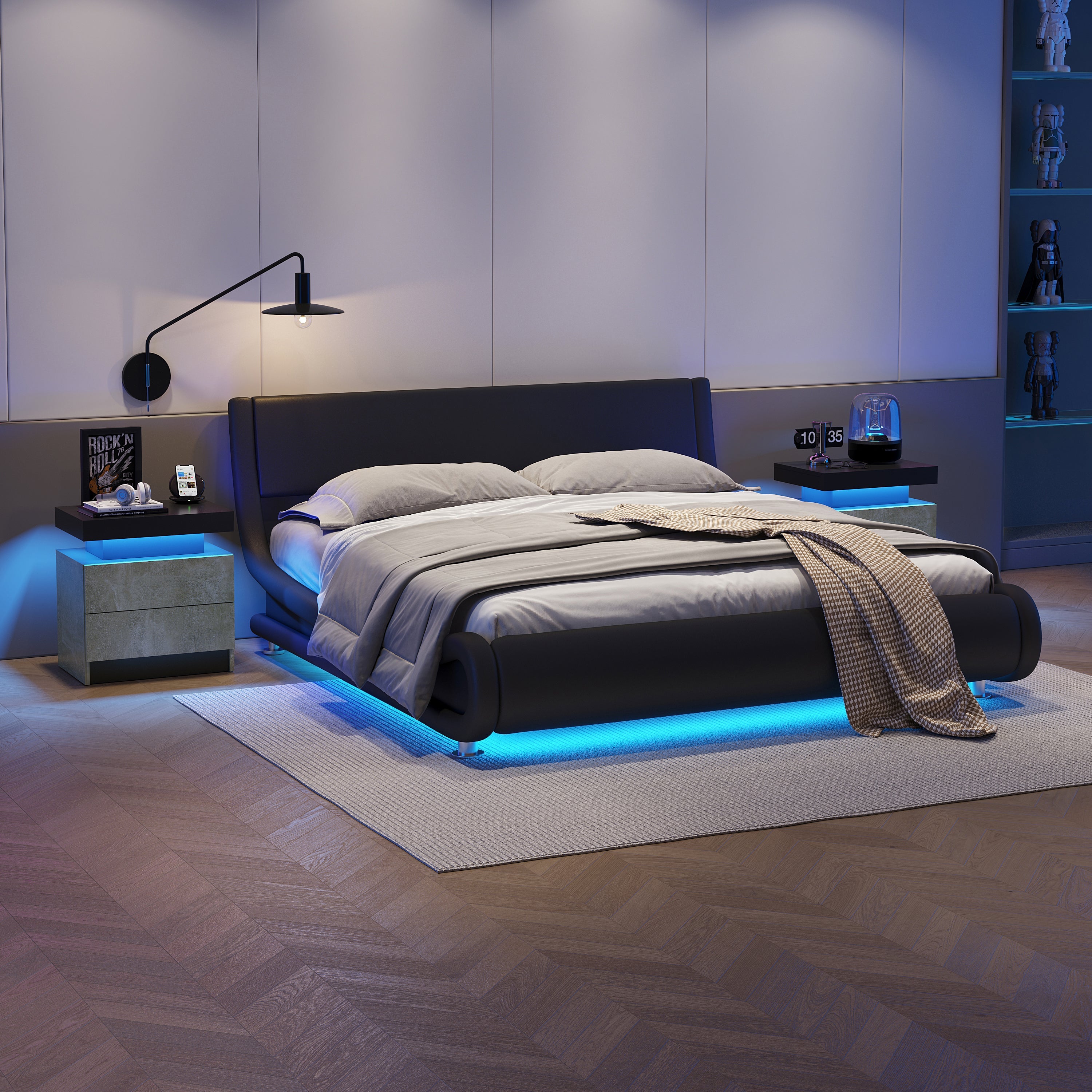 Modern Nightstand w/ LED Lights & 2 Drawers - Gray-American Furniture Outlet