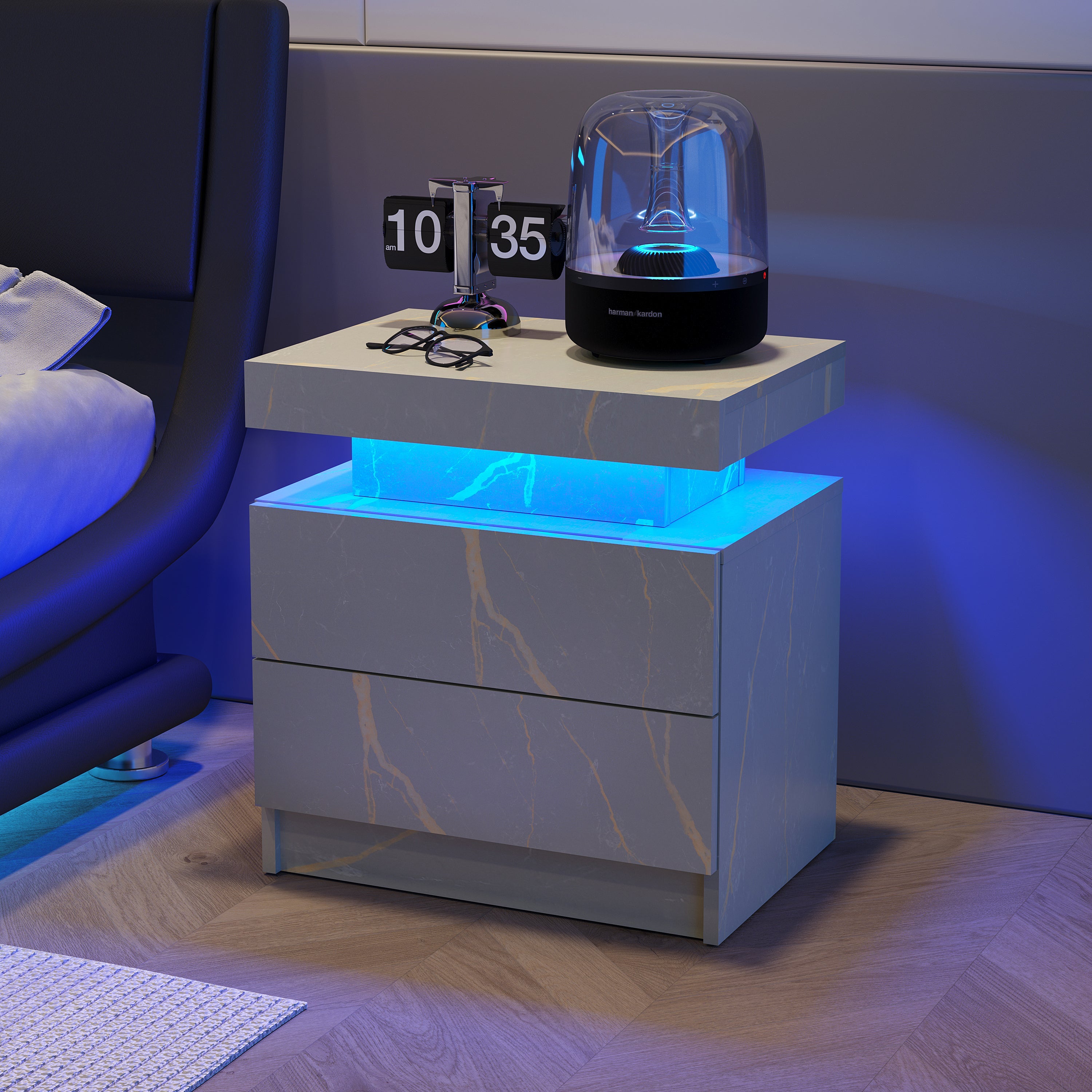 Modern Nightstand w/ LED Lights & 2 Drawers - Grey Gold-American Furniture Outlet