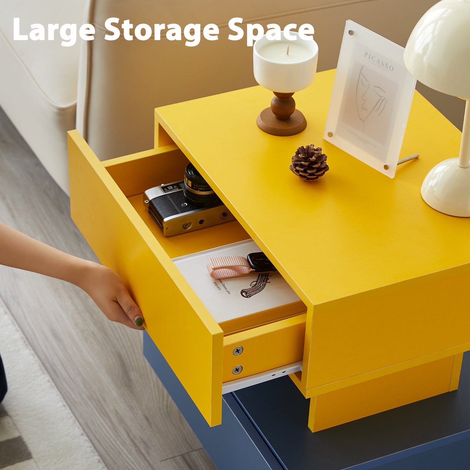 Modern Nightstand w/ Storage - Yellow & Blue-American Furniture Outlet