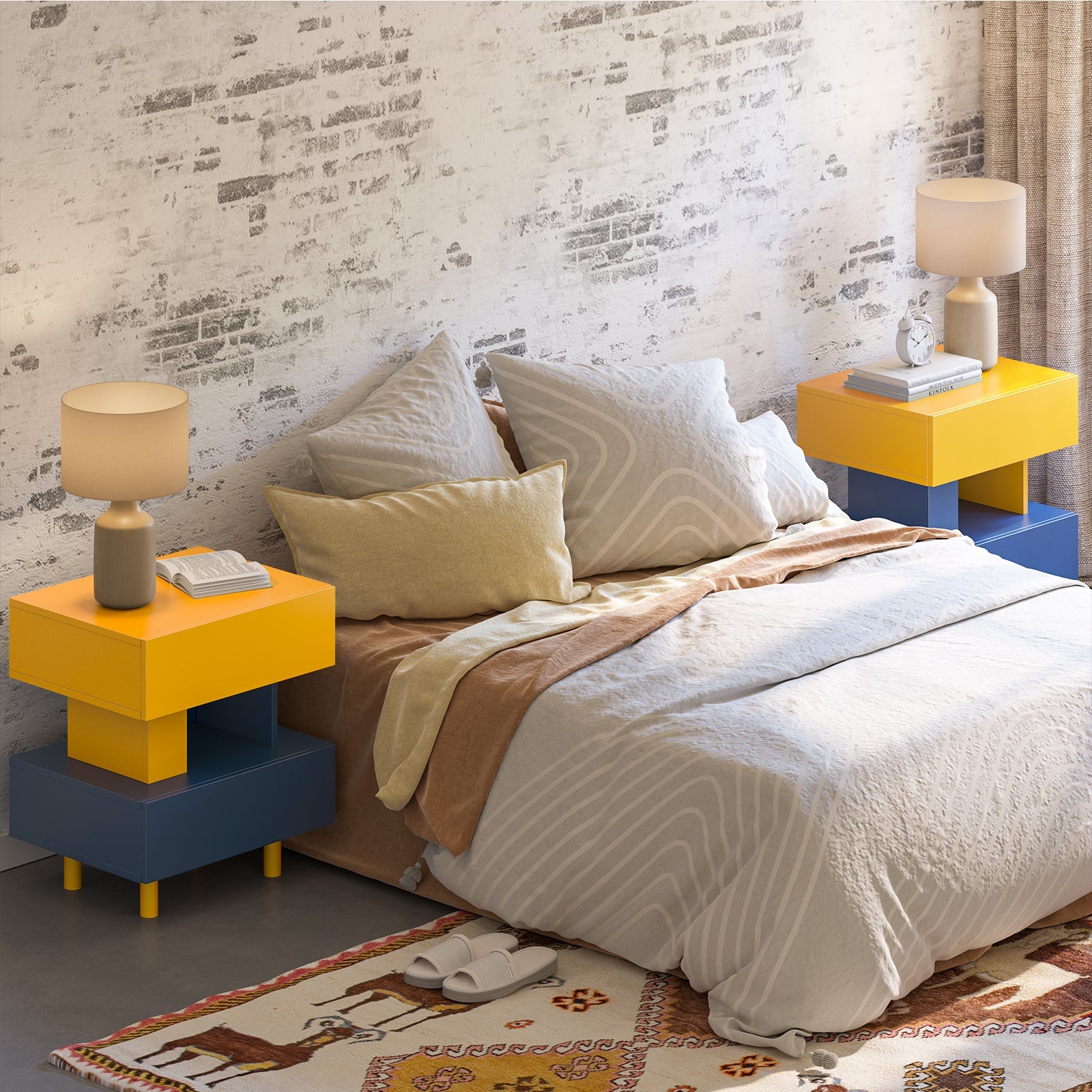 Modern Nightstand w/ Storage - Yellow & Blue-American Furniture Outlet