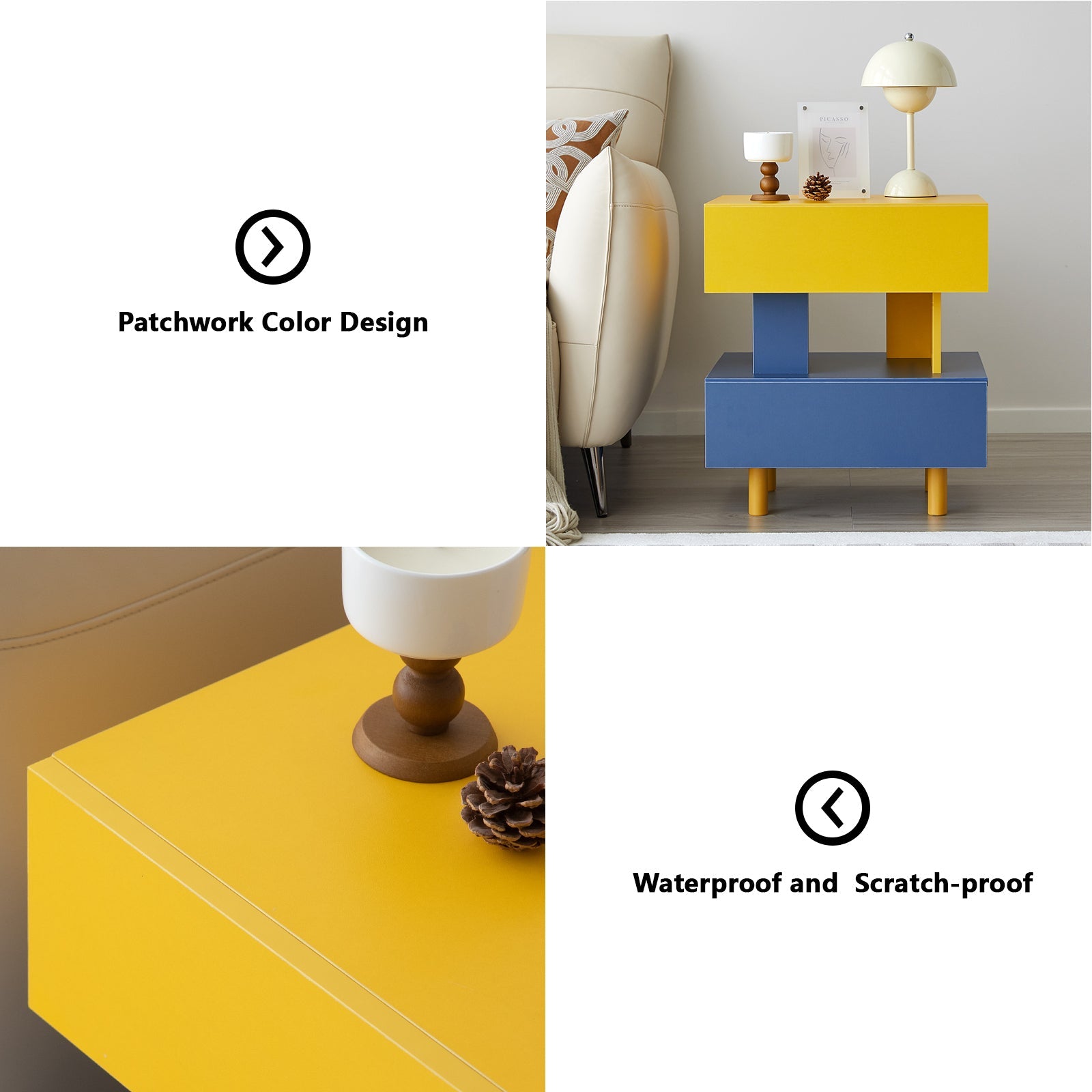 Modern Nightstand w/ Storage - Yellow & Blue-American Furniture Outlet