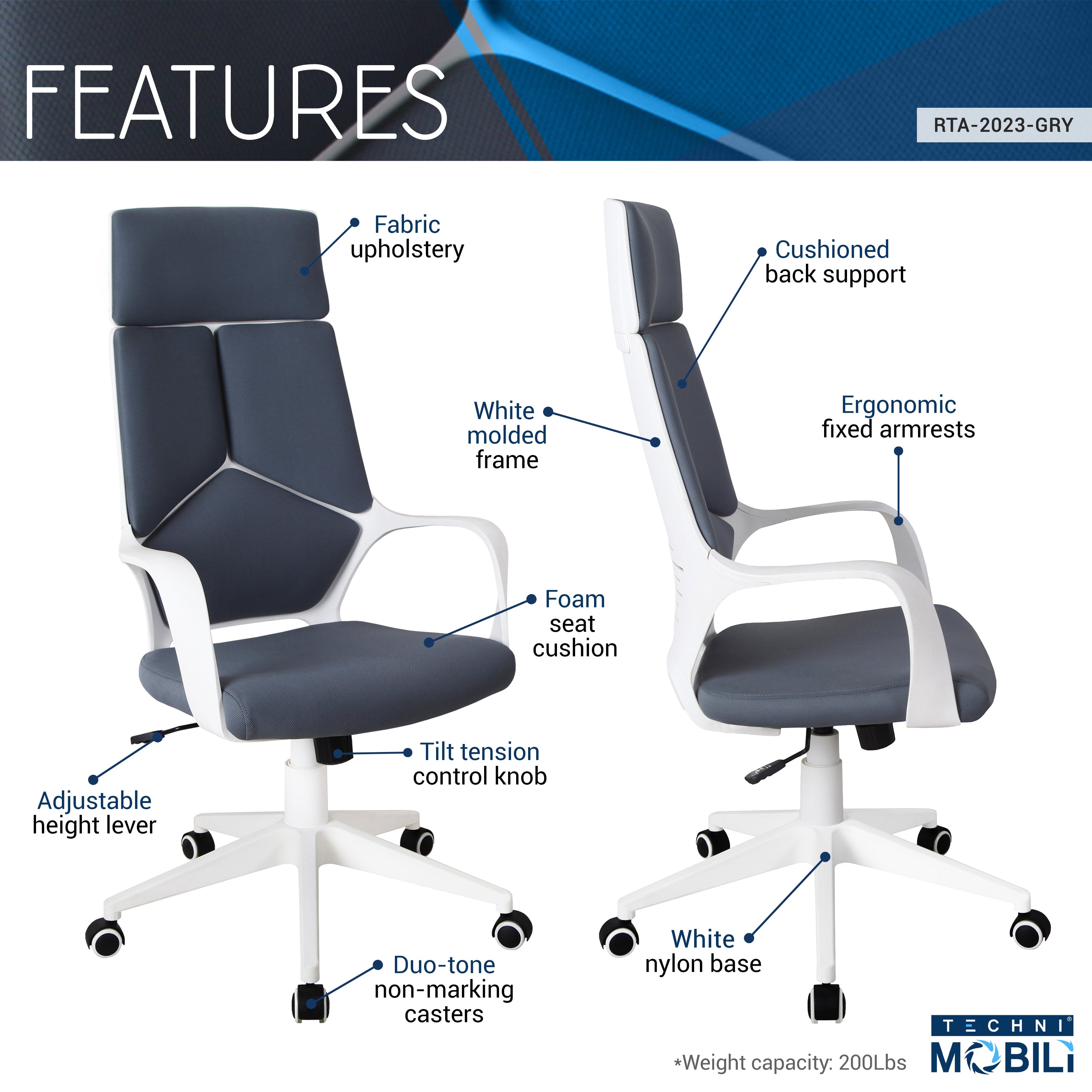 Modern Studio Office Chair - Grey/White-American Furniture Outlet