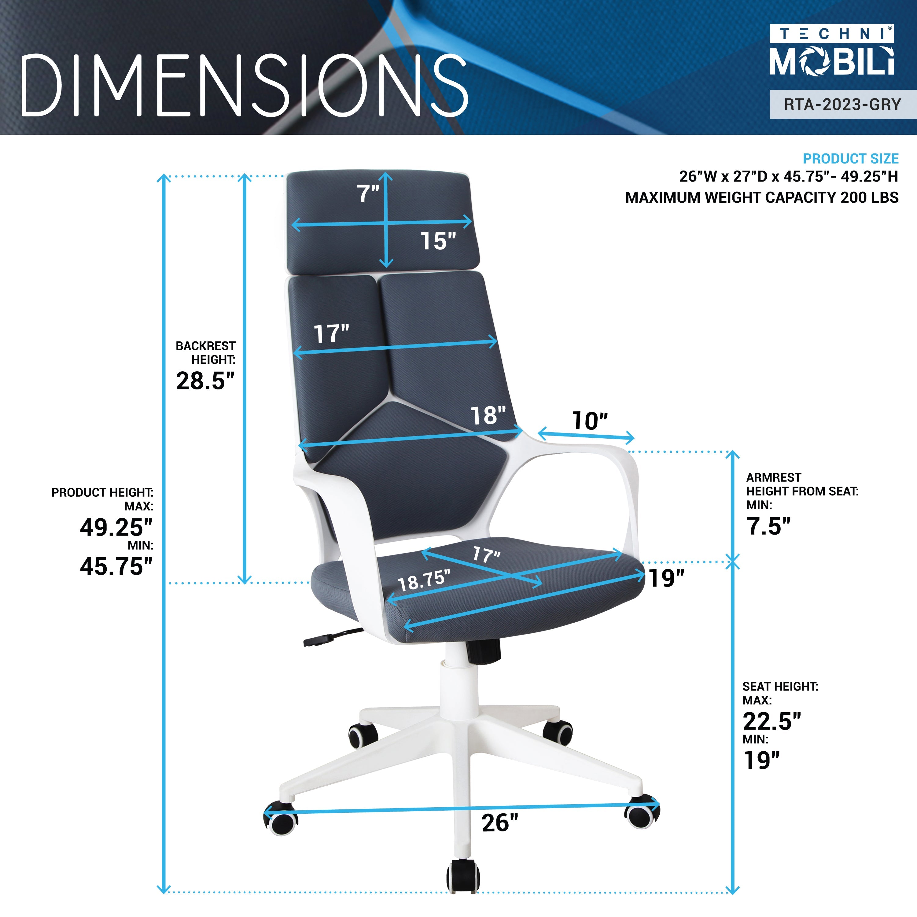 Modern Studio Office Chair - Grey/White-American Furniture Outlet