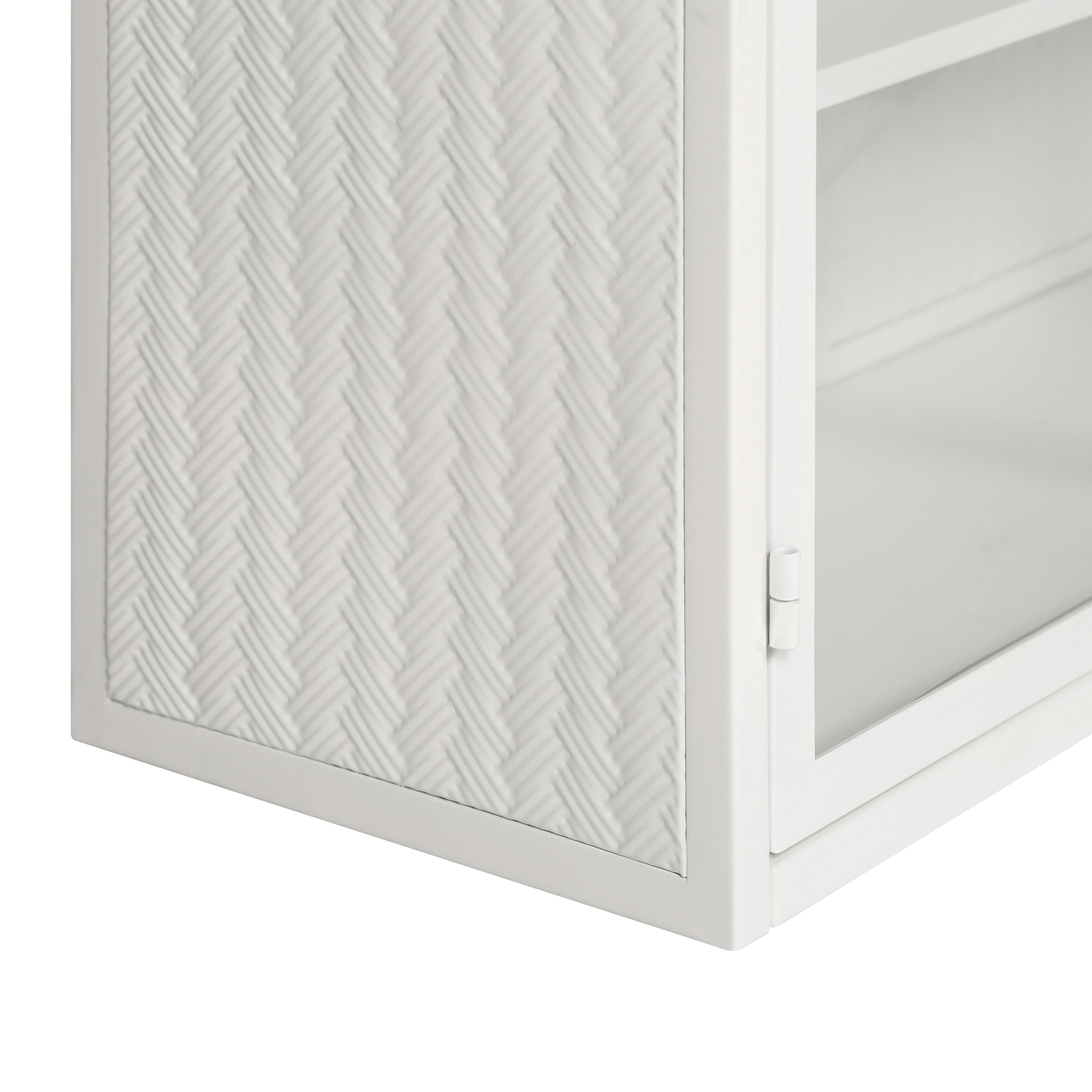 Modern Two-Door Wall Cabinet with Glass Doors: Three-Tier Storage for Entryway, Living Room, Bathroom, Dining Room - Characteristic Woven Pattern, White-American Furniture Outlet