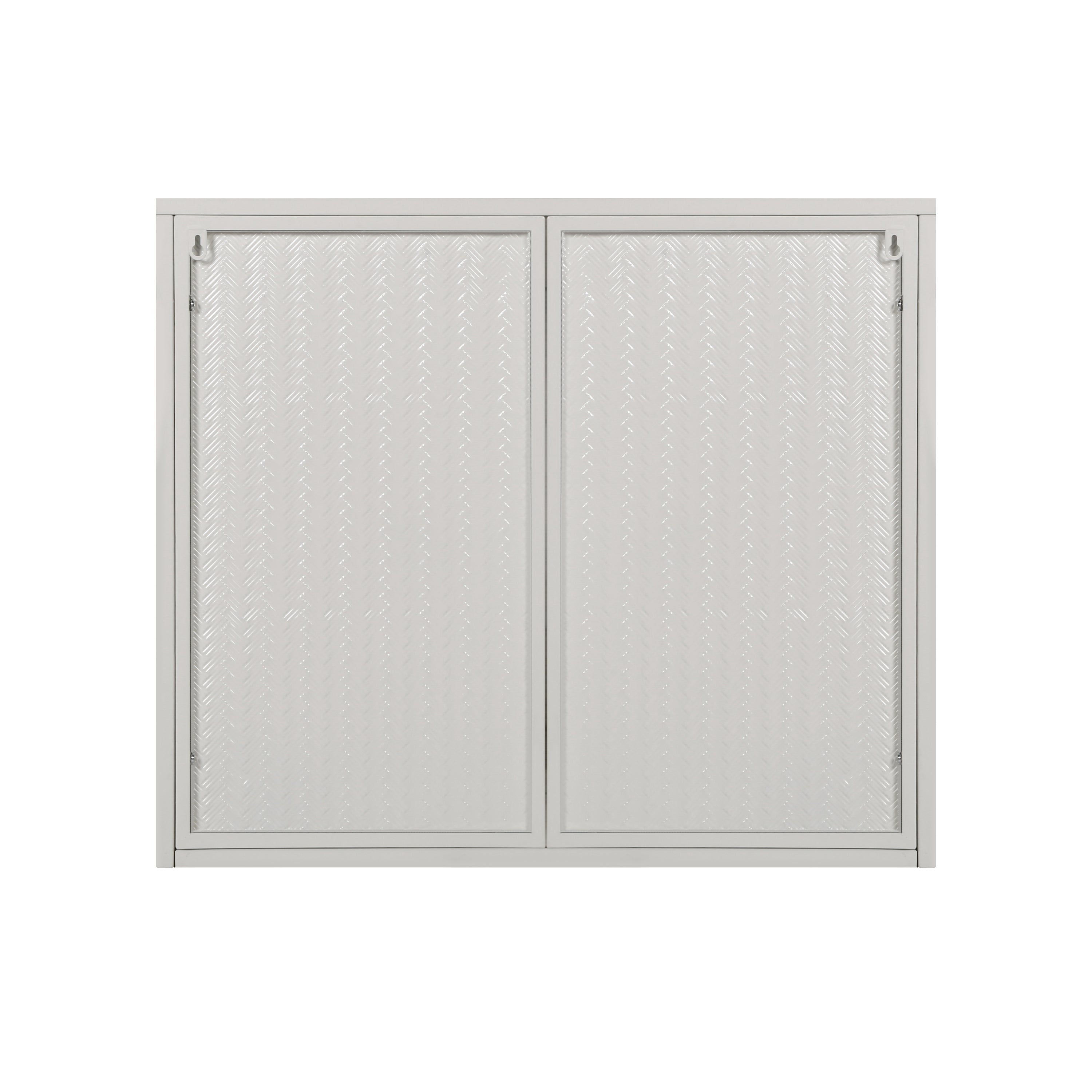 Modern Two-Door Wall Cabinet with Glass Doors: Three-Tier Storage for Entryway, Living Room, Bathroom, Dining Room - Characteristic Woven Pattern, White-American Furniture Outlet