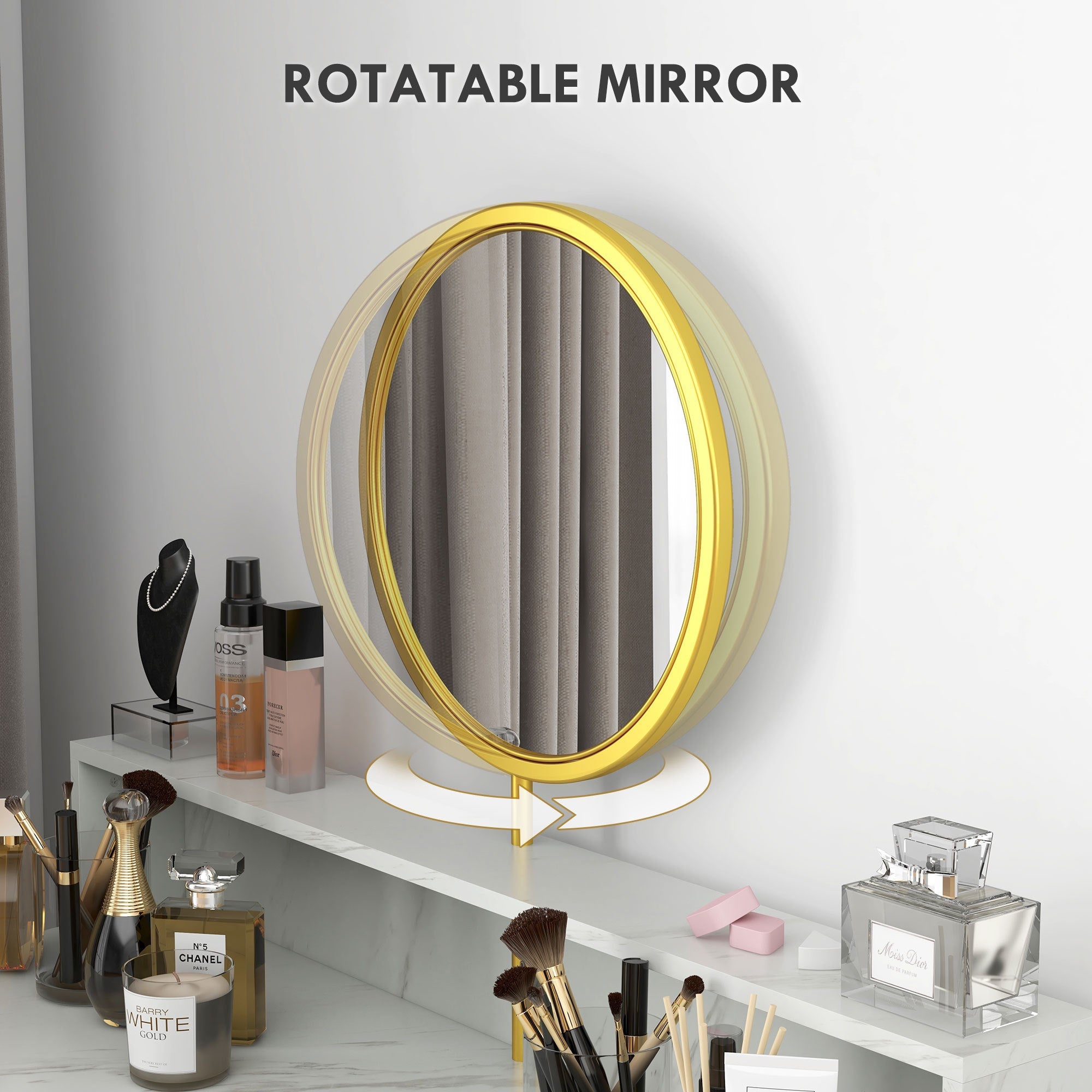 Modern Vanity Desk w/ Mirror, Gold & White-American Furniture Outlet