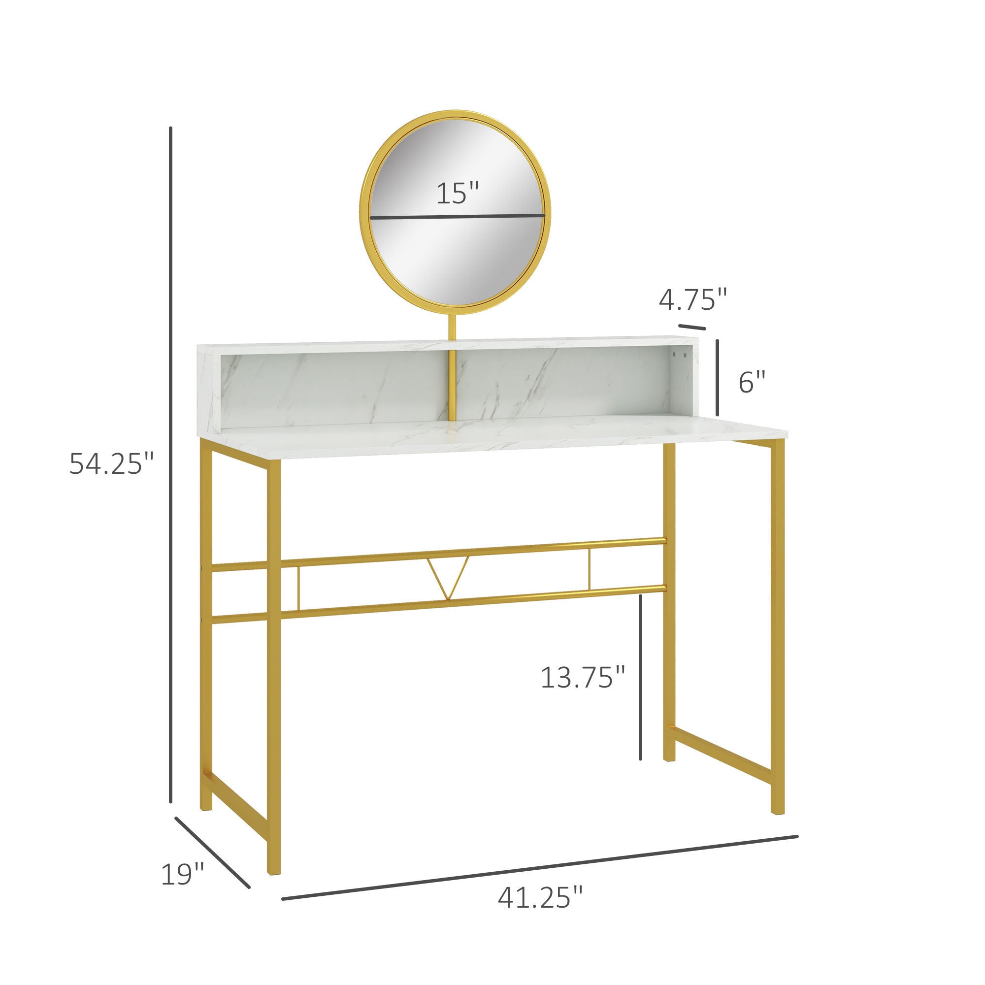 Modern Vanity Desk w/ Mirror, Gold & White-American Furniture Outlet