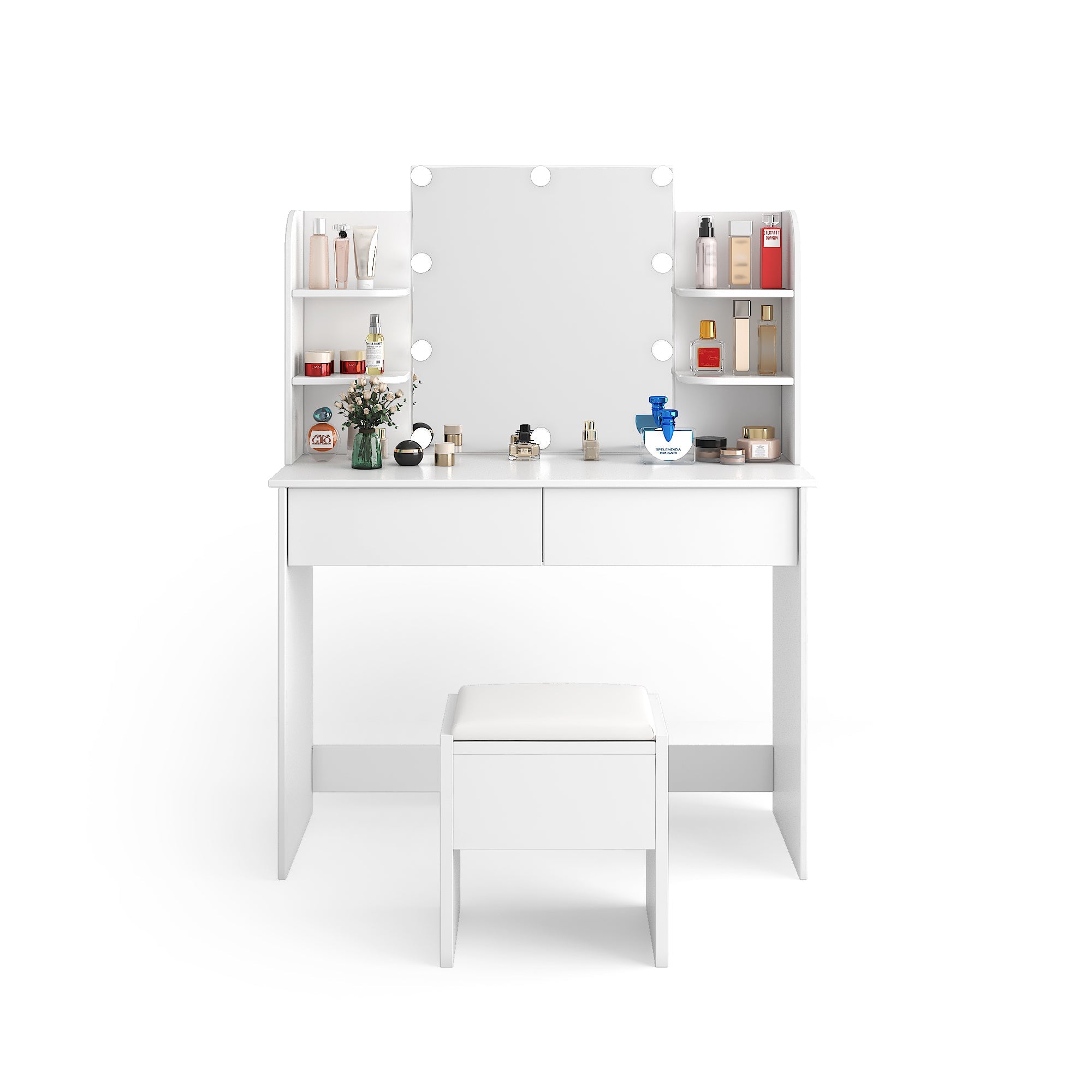 Modern Vanity Desk w/Mirror, 10 Lights, 4 Drawers-American Furniture Outlet