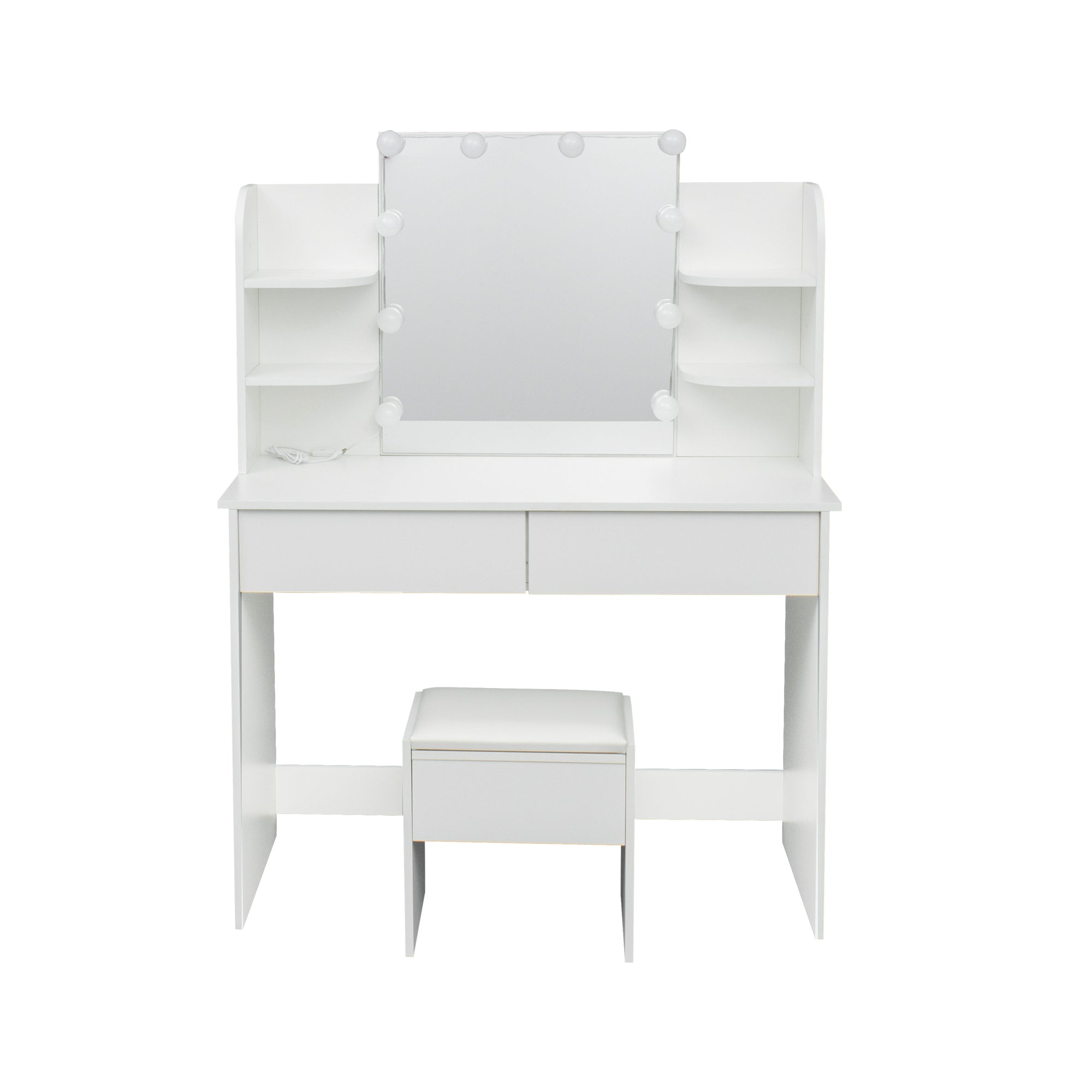 Modern Vanity Desk w/Mirror, 10 Lights, 4 Drawers-American Furniture Outlet