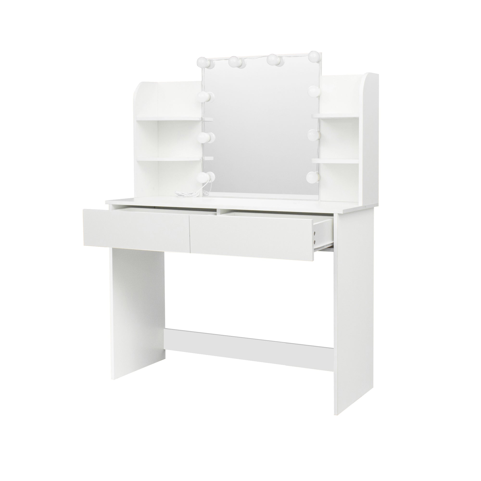 Modern Vanity Desk w/Mirror, 10 Lights, 4 Drawers-American Furniture Outlet