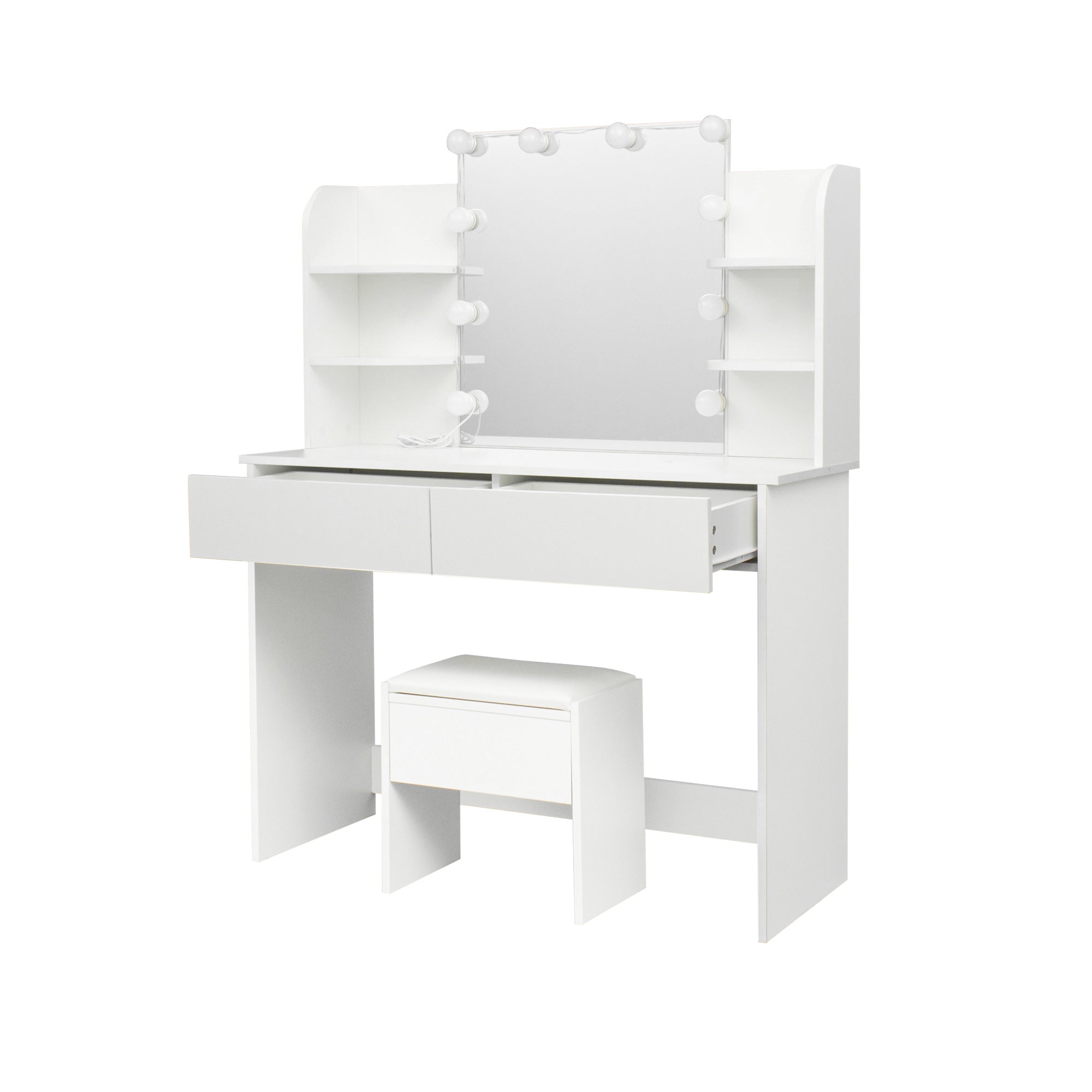 Modern Vanity Desk w/Mirror, 10 Lights, 4 Drawers-American Furniture Outlet