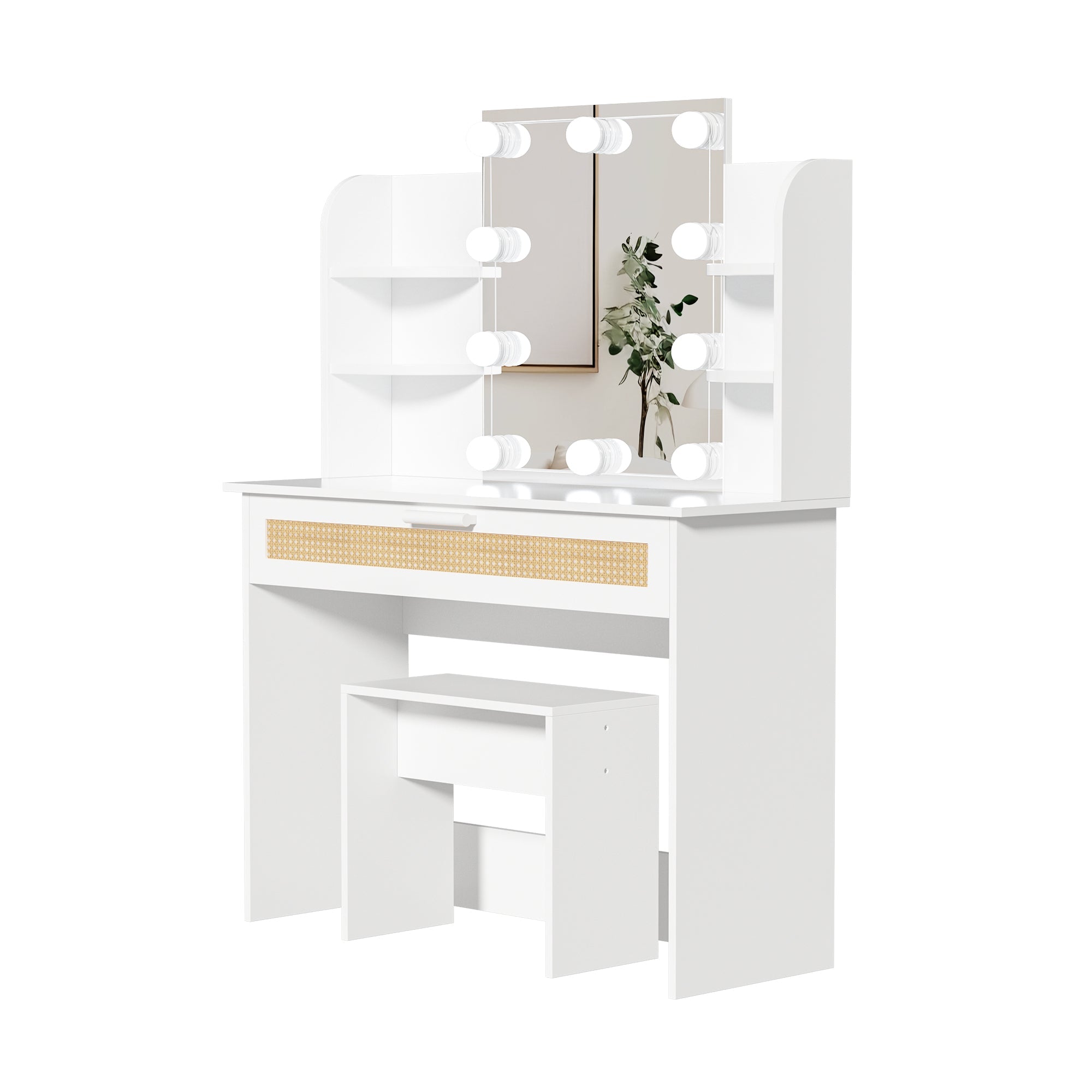 Modern Vanity Desk with LED Mirror & Drawers - White-American Furniture Outlet