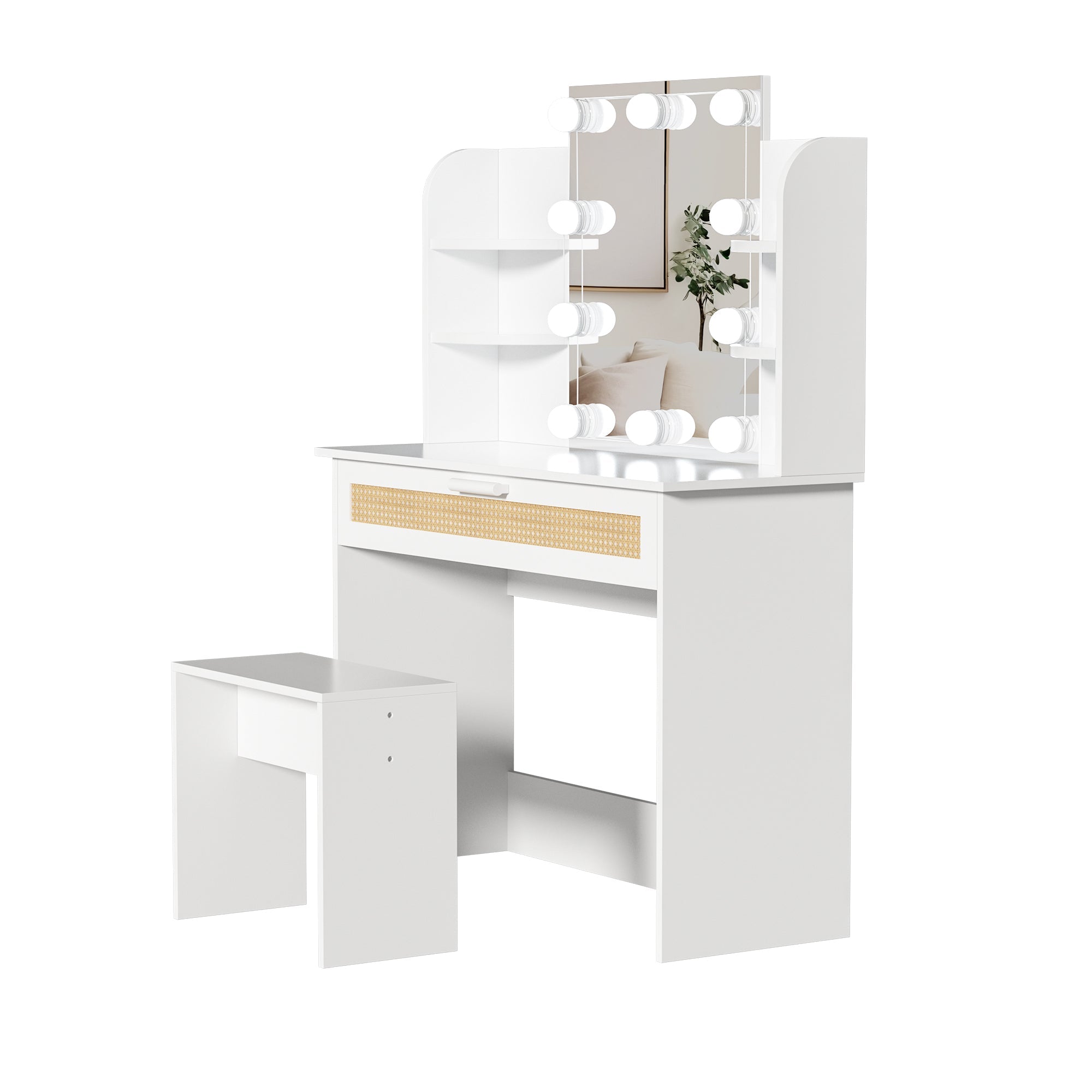 Modern Vanity Desk with LED Mirror & Drawers - White-American Furniture Outlet