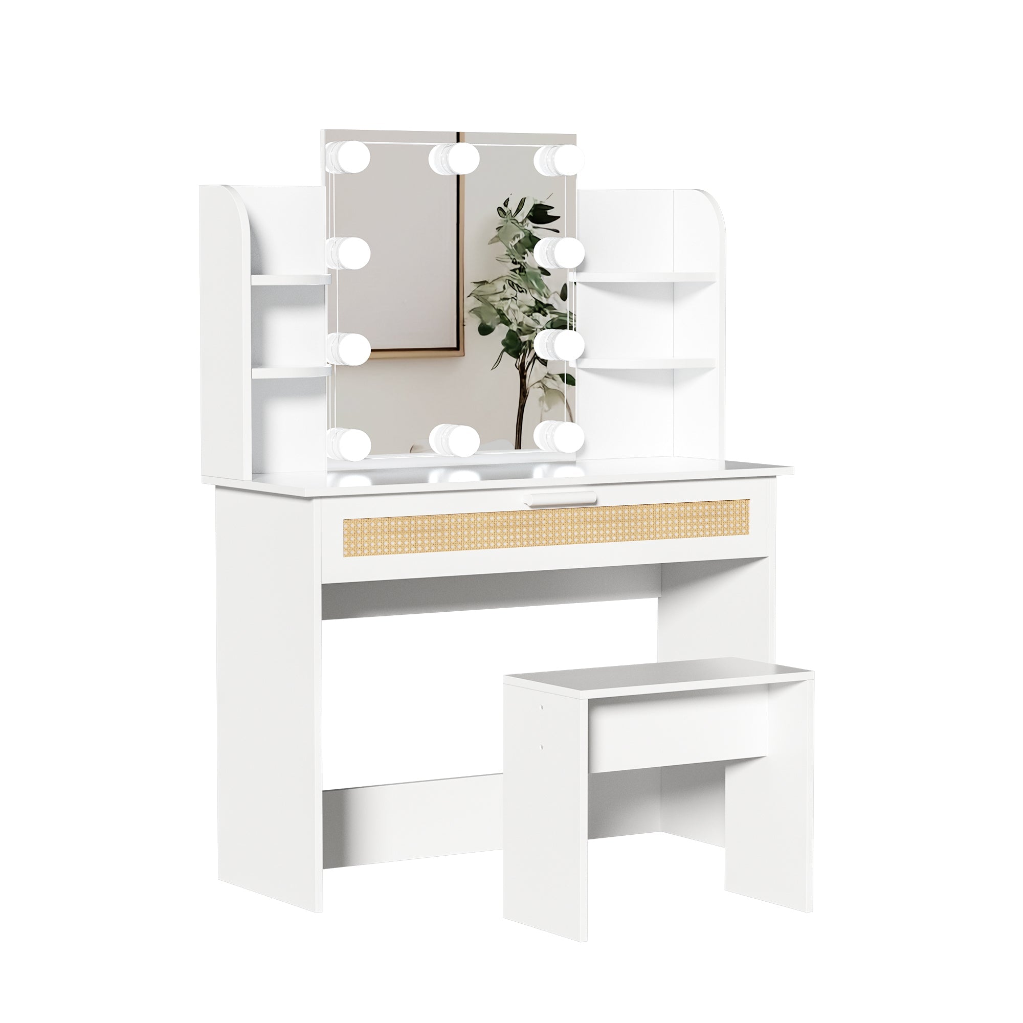 Modern Vanity Desk with LED Mirror & Drawers - White-American Furniture Outlet