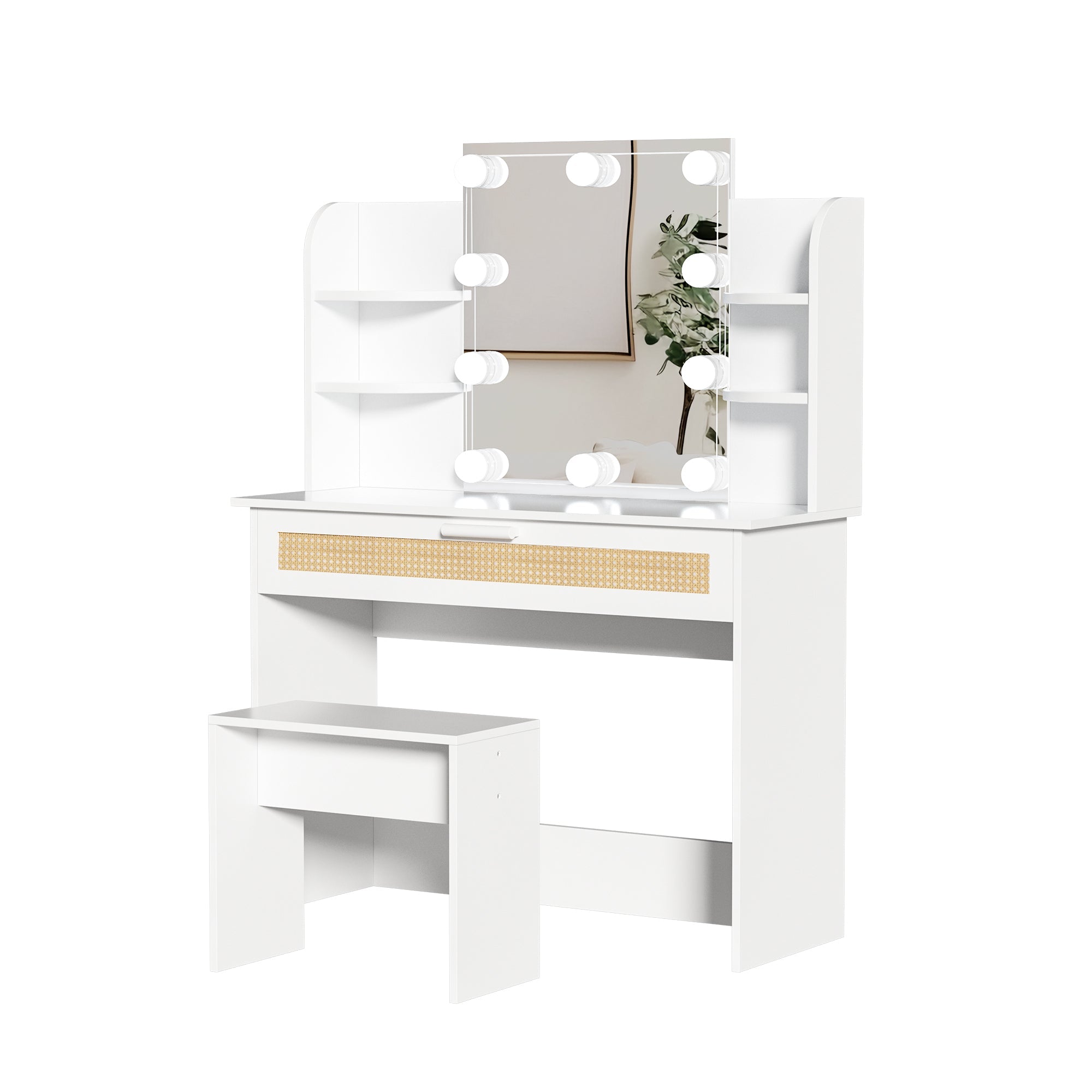 Modern Vanity Desk with LED Mirror & Drawers - White-American Furniture Outlet